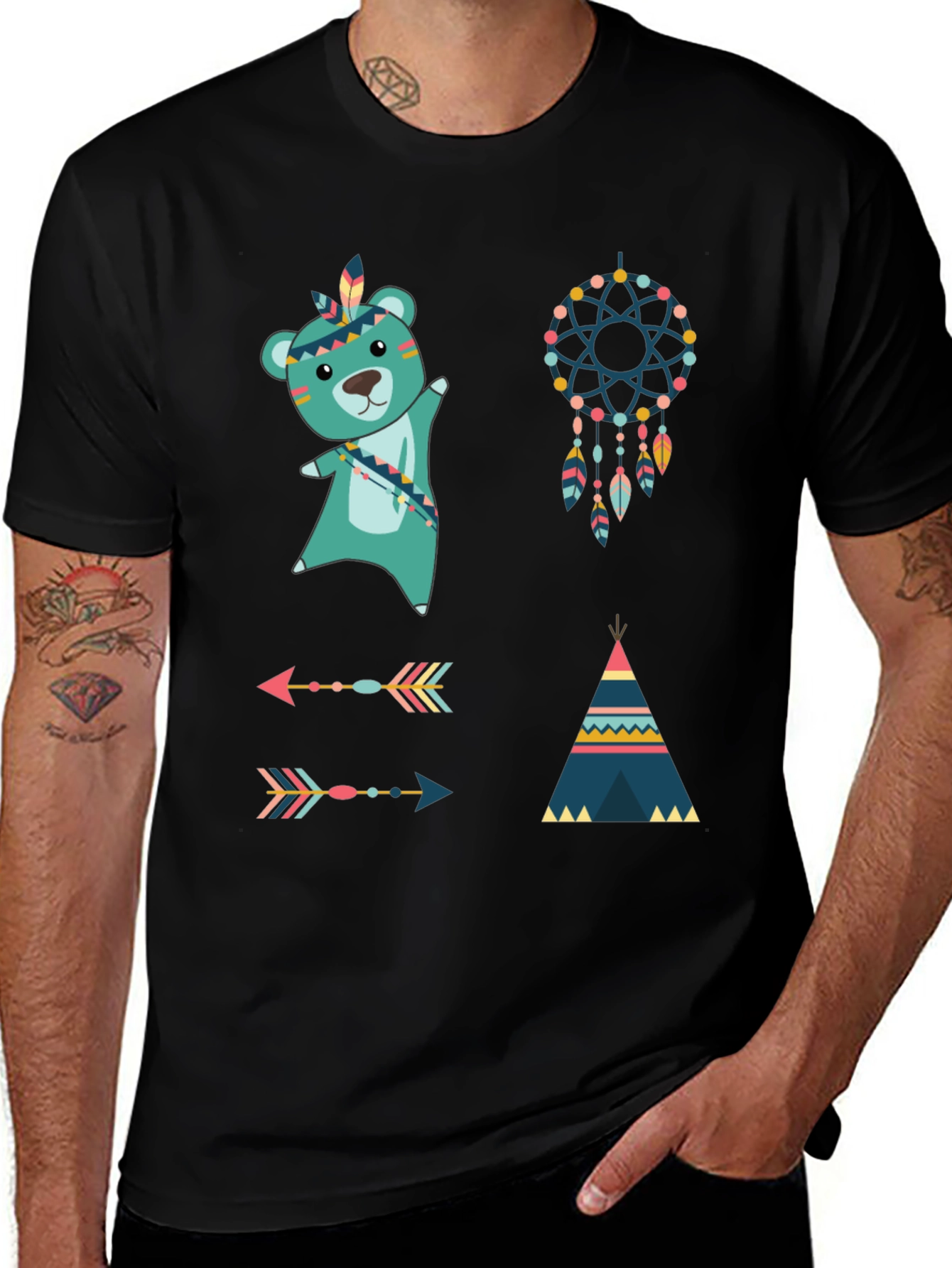 Variant 11 of Native American T-Shirt: Bear, Dreamcatcher, Arrows Tee