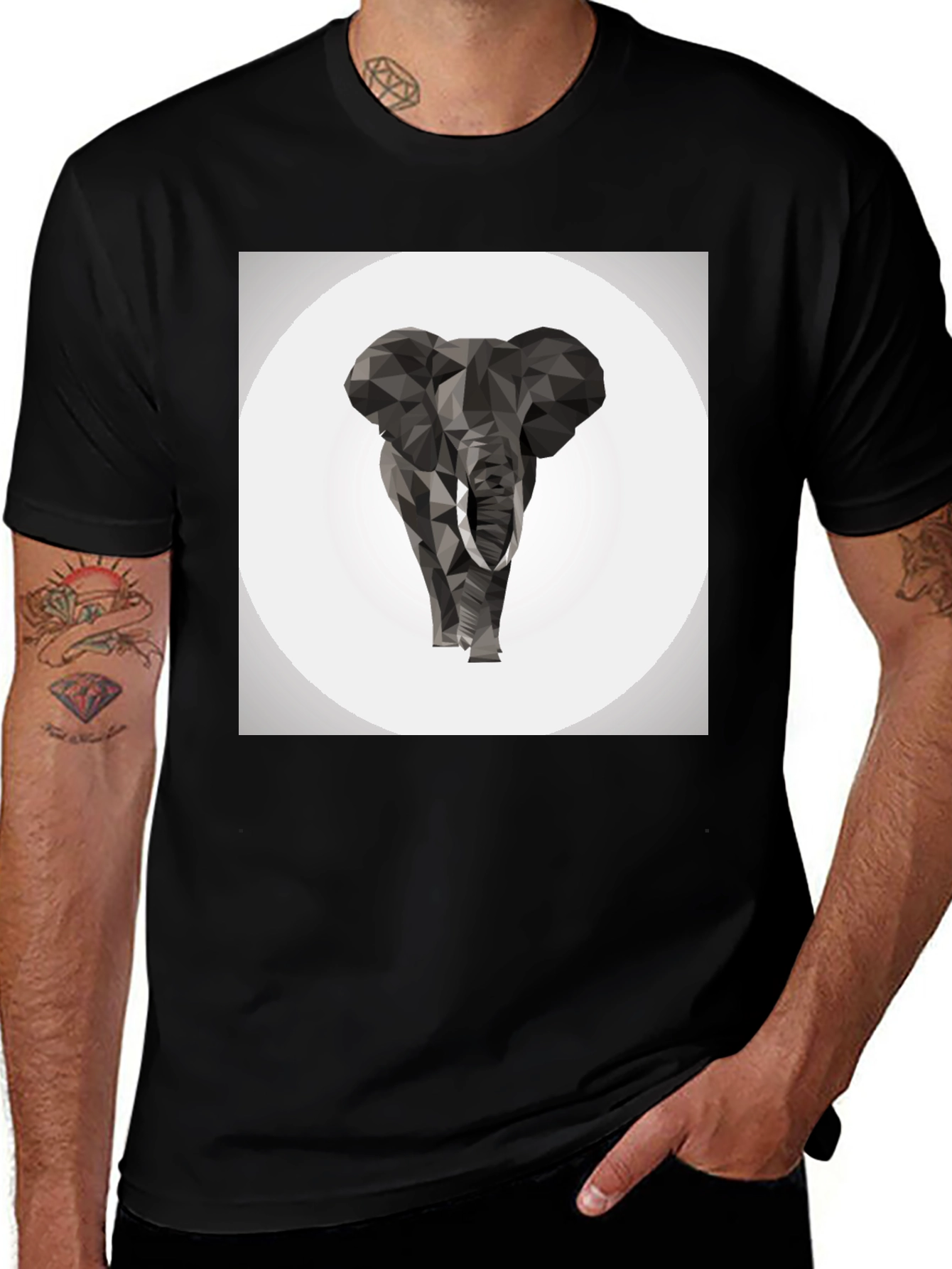 Geometric Elephant Graphic Tee - Black