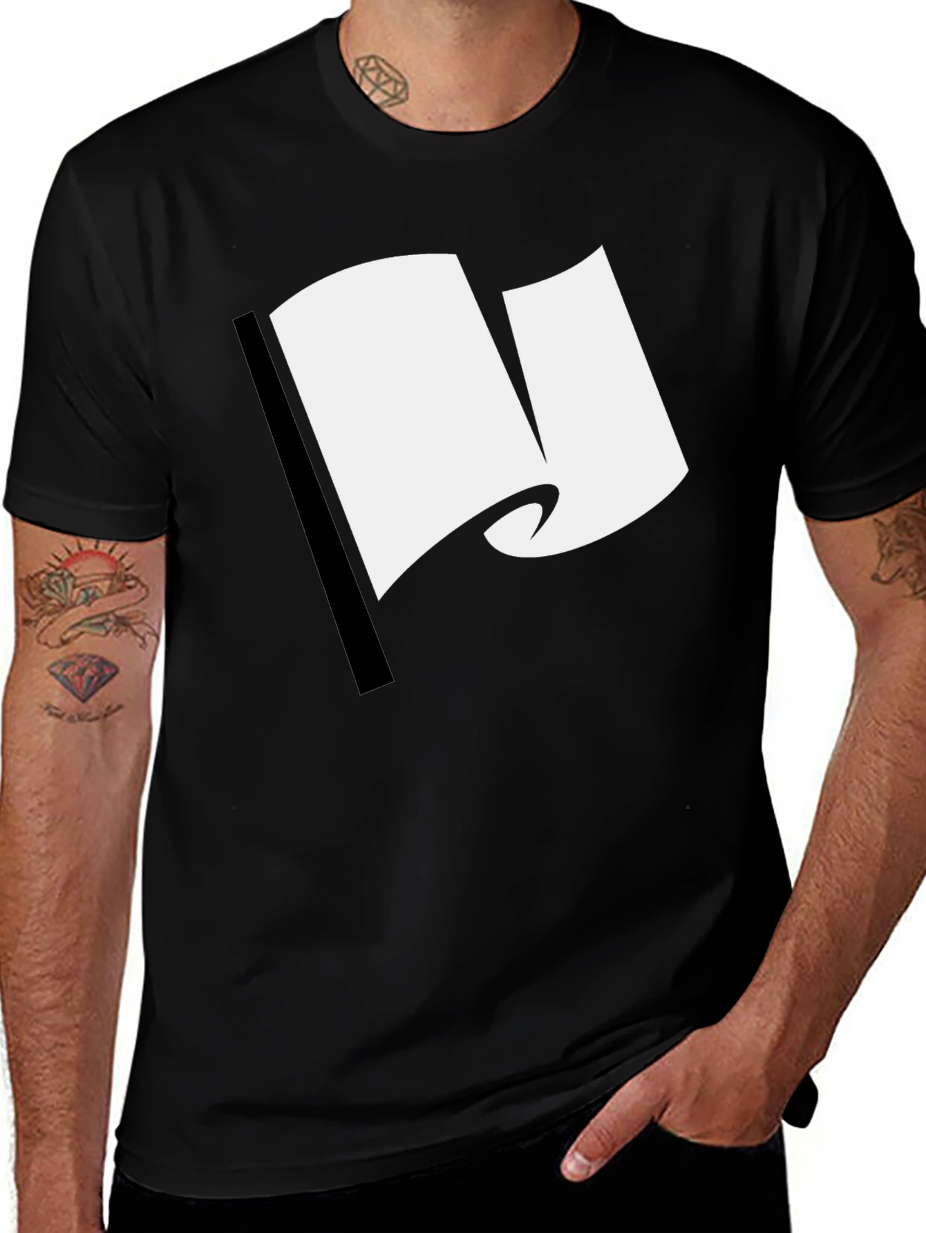 Variant 30 of Black T-Shirt with White Flag Graphic Design