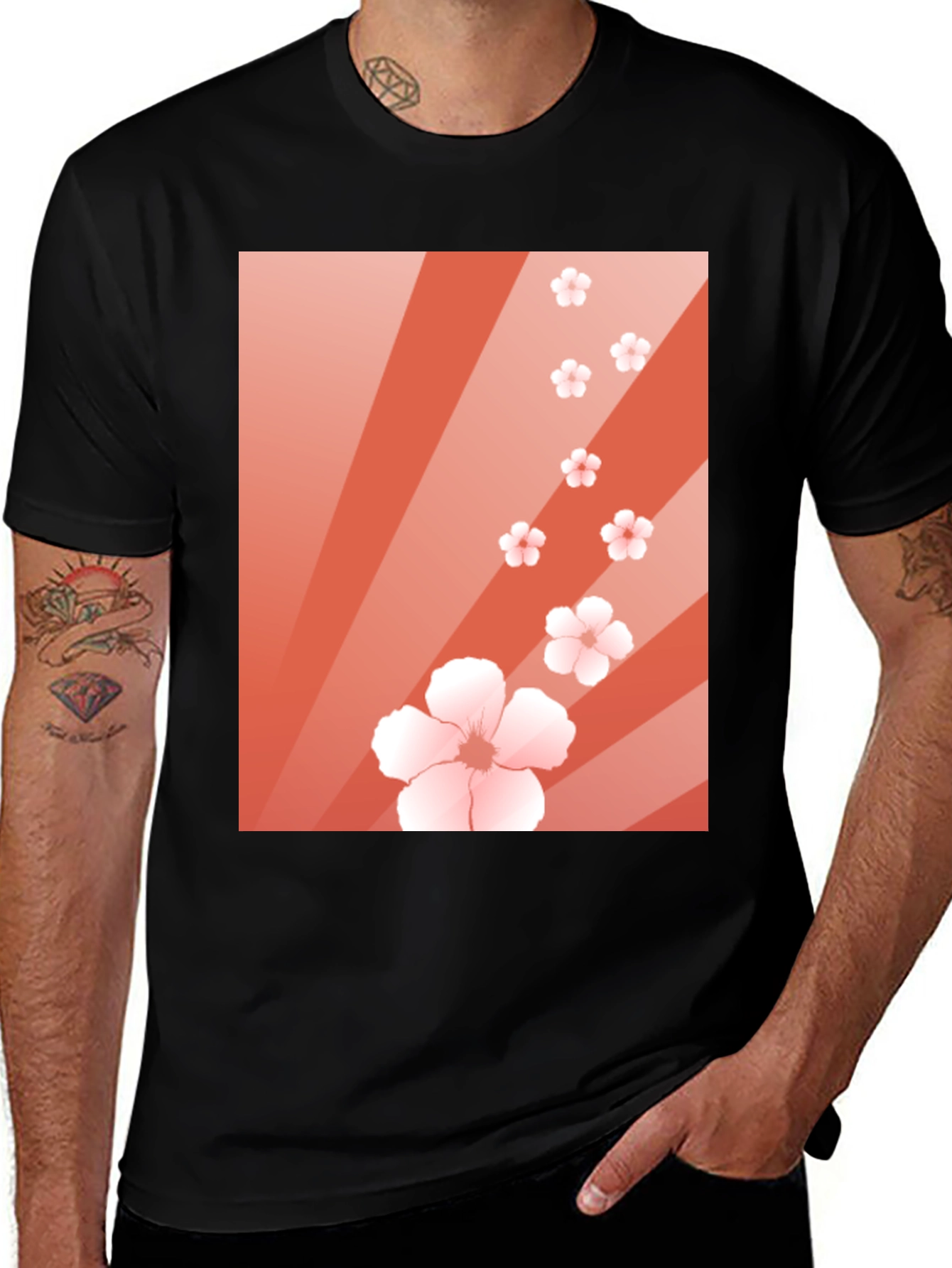 Variant 27 of Floral Burst Graphic Tee - Stylish Black Cotton Shirt