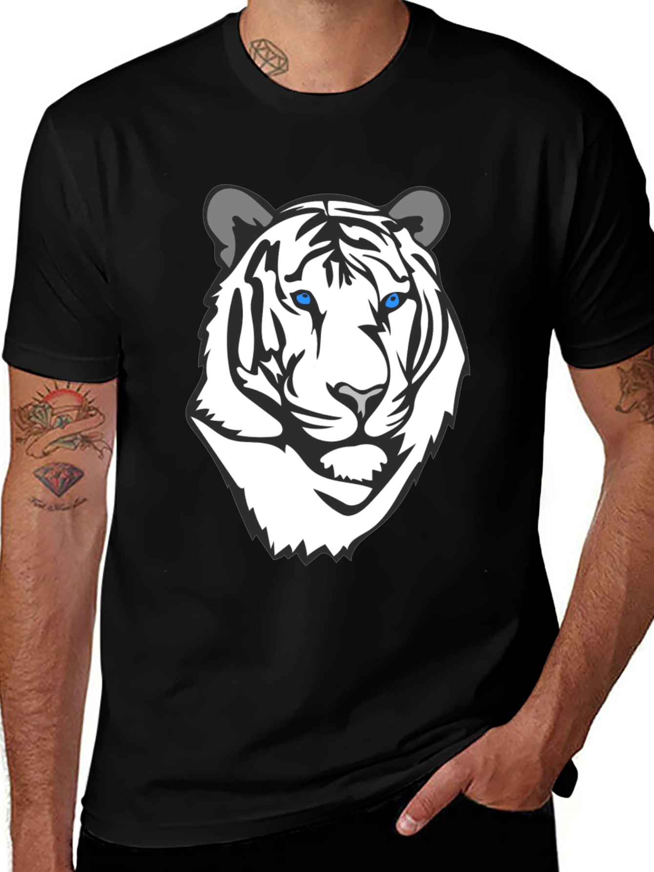 Variant 27 of Cool White Tiger Graphic Tee - Black T-Shirt