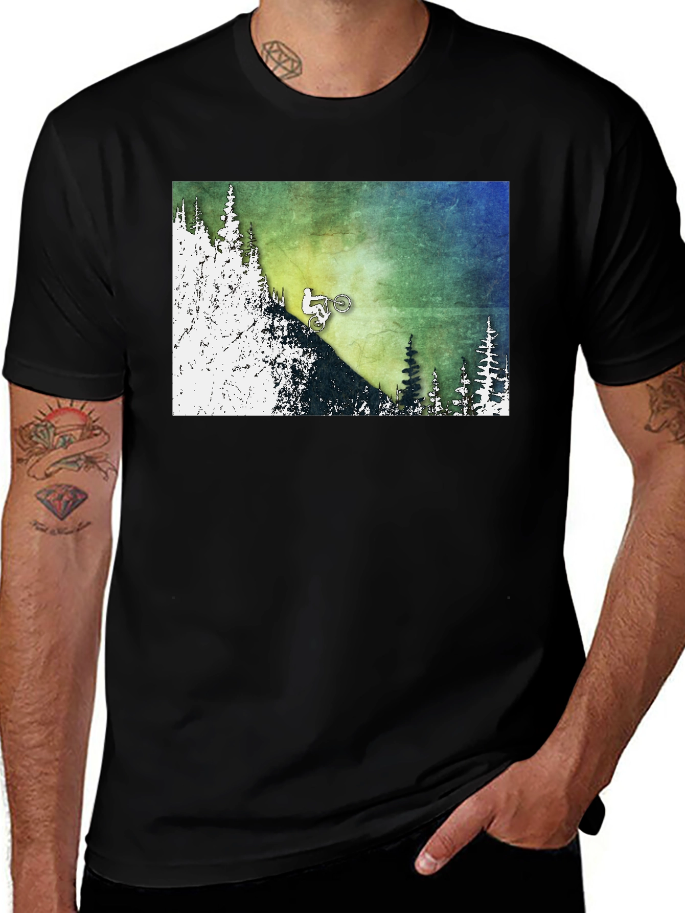 Variant 14 of Mountain Biker Graphic Tee - Nature Adventure Shirt