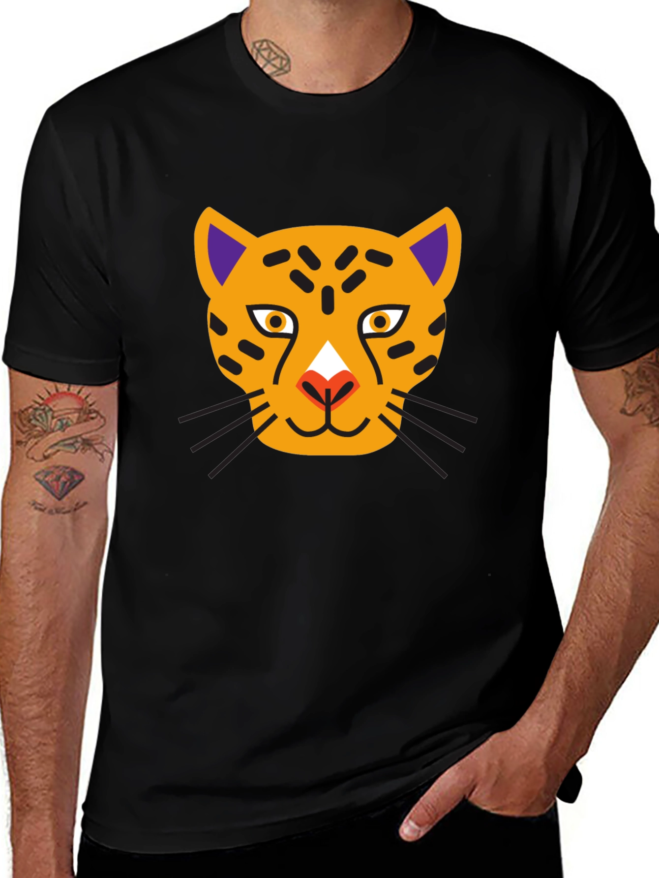 Variant 8 of Stylish Black T-Shirt with Cartoon Leopard Design