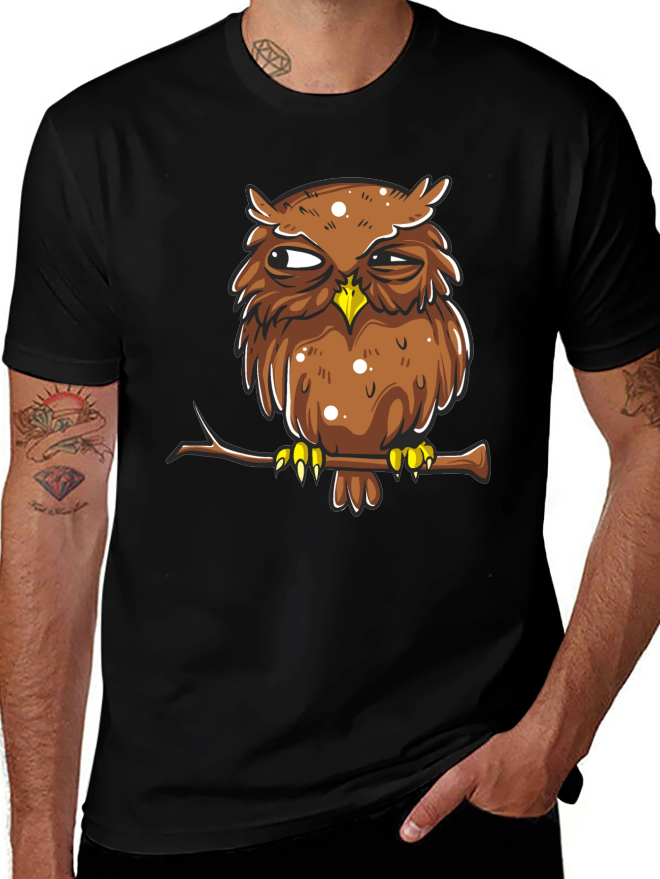 Variant 28 of Grumpy Owl Graphic Tee - Men's Black Cotton T-Shirt