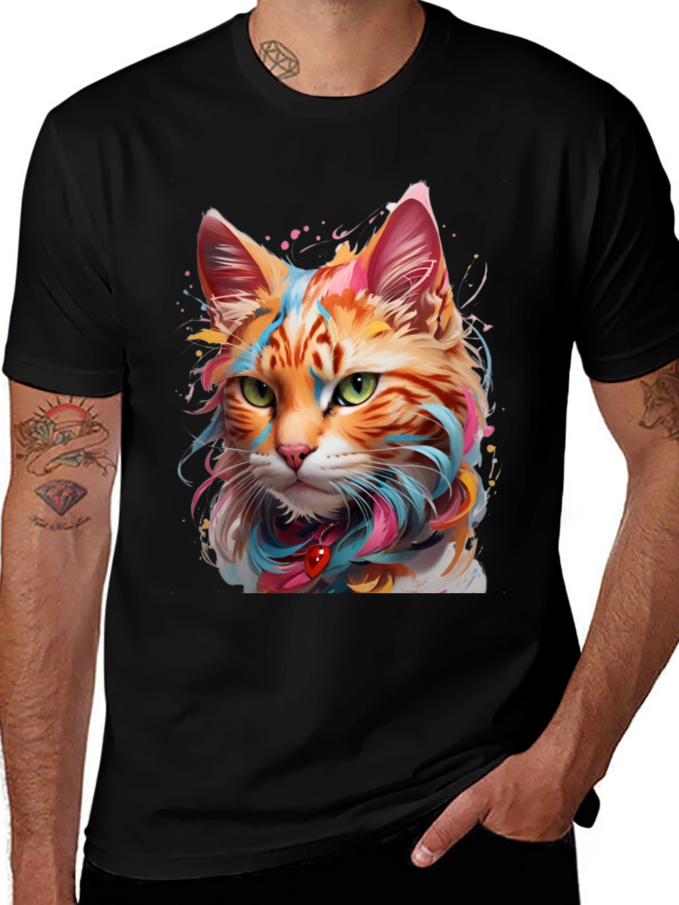 Variant 20 of Colorful Cat Graphic Tee - Unique Artistic Design
