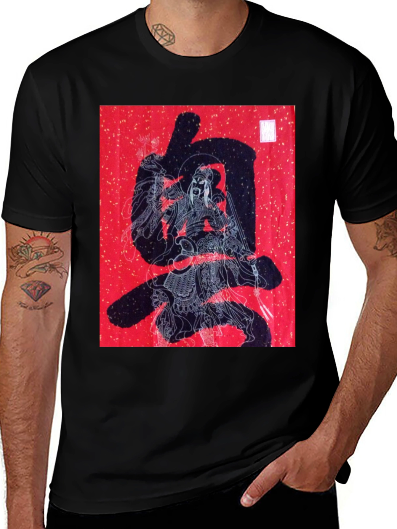 Graphic Tee: Samurai Warrior on Red Print
