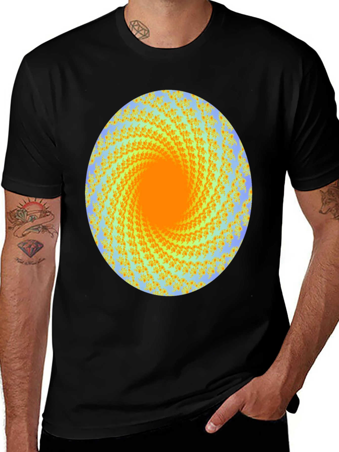 Variant 8 of Spiral Graphic Print Crew Neck Tee - Black