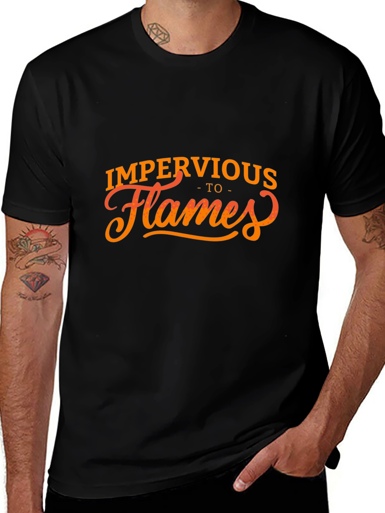 Variant 8 of Impervious To Flames Graphic Tee - Black Cotton