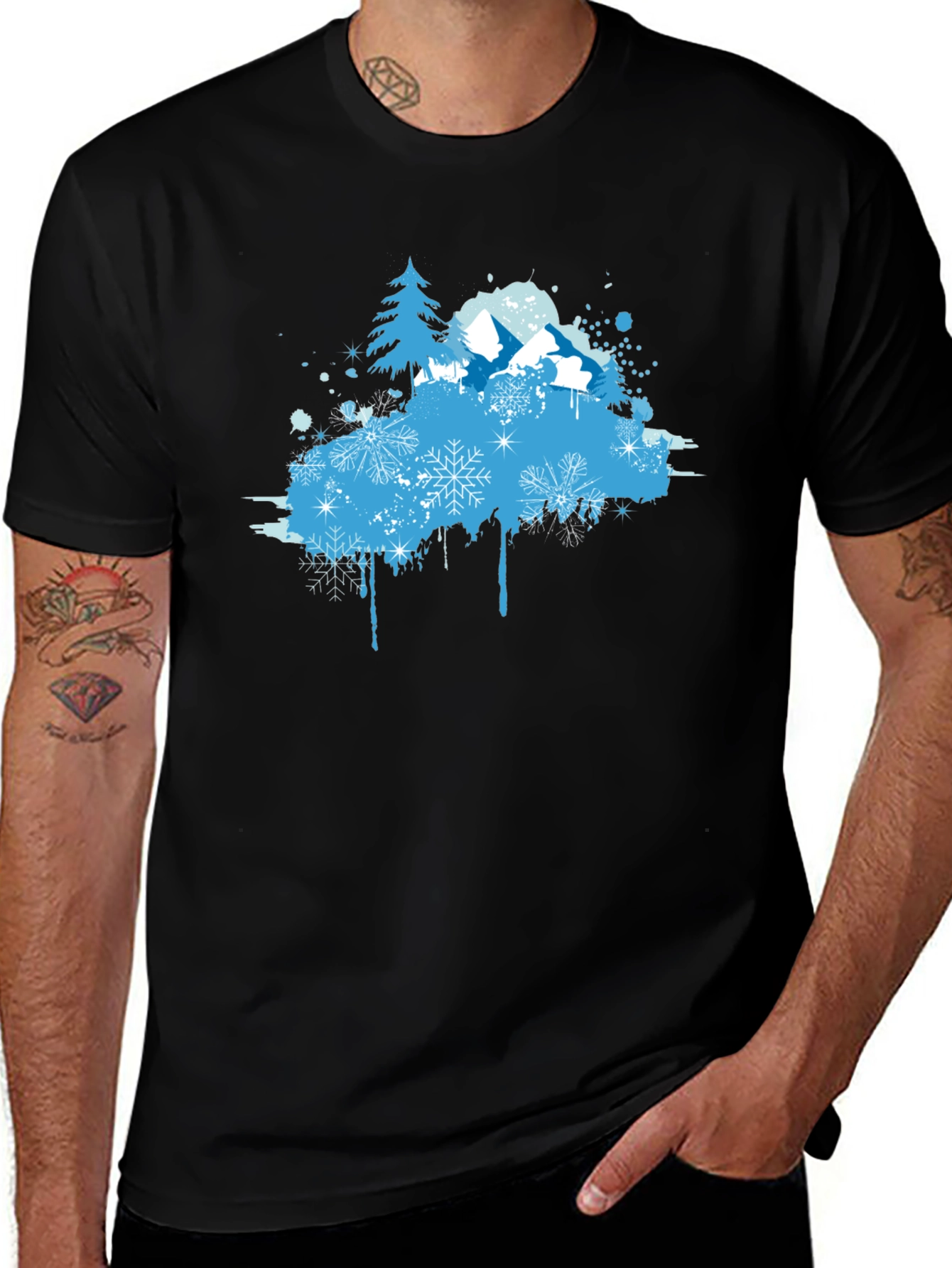 Variant 18 of Winter Scene Graphic Tee - Soft Black Cotton Blend