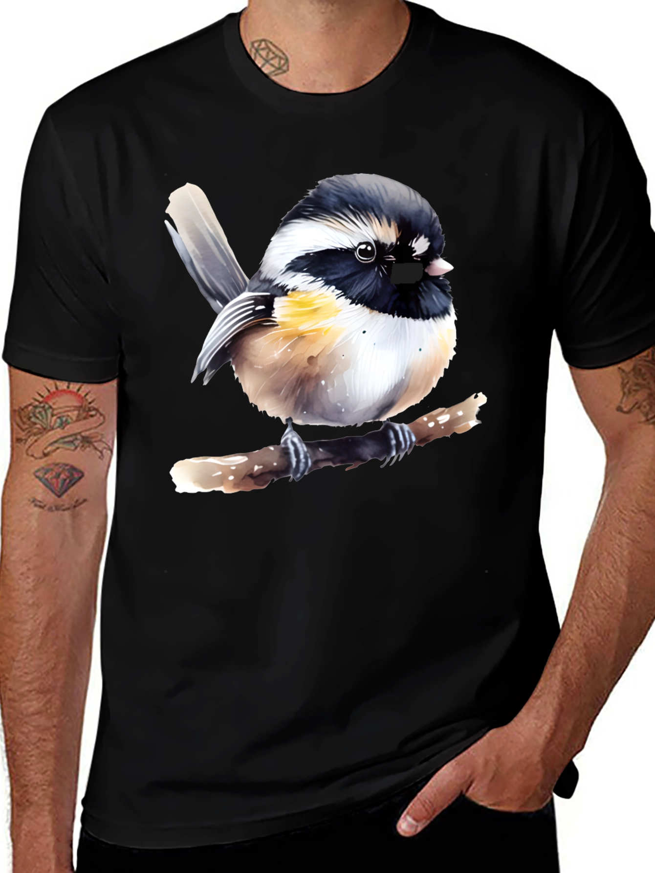 Variant 23 of Chickadee Bird Graphic Print Black T-Shirt