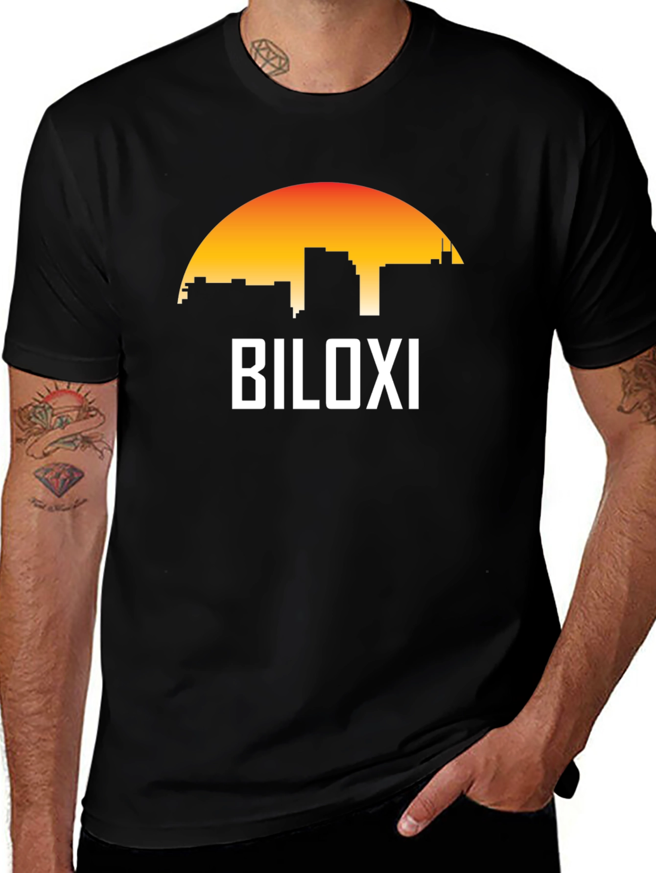Biloxi Cityscape Graphic Tee - Sunset Silhouette T-Shirt