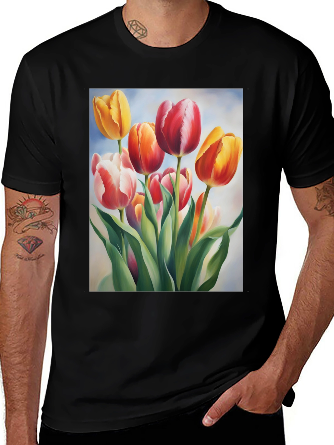 Variant 3 of Tulip Bouquet Graphic Tee - Soft Cotton Comfort