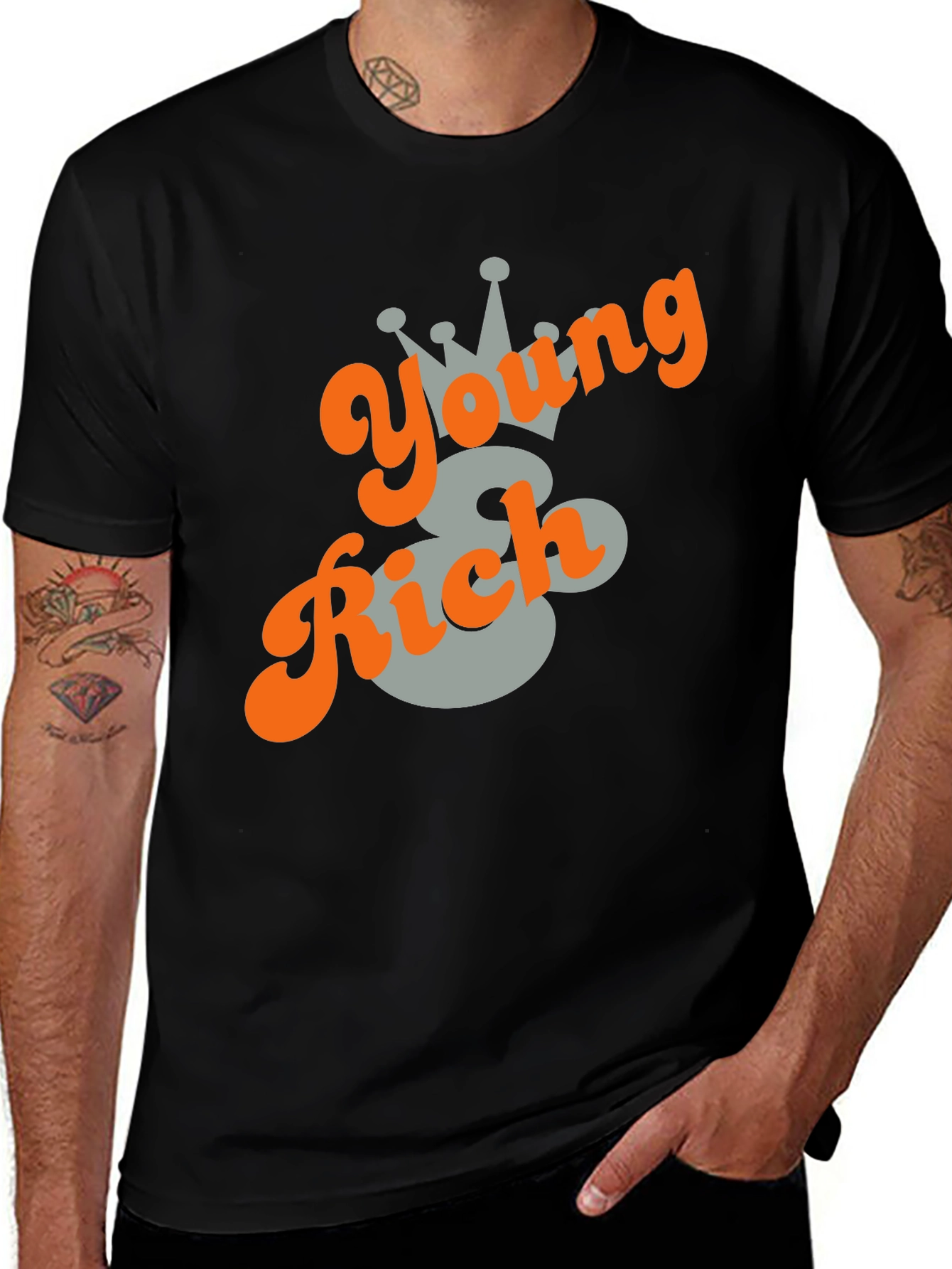Variant 5 of Young & Rich Graphic Print Crew Neck T-Shirt