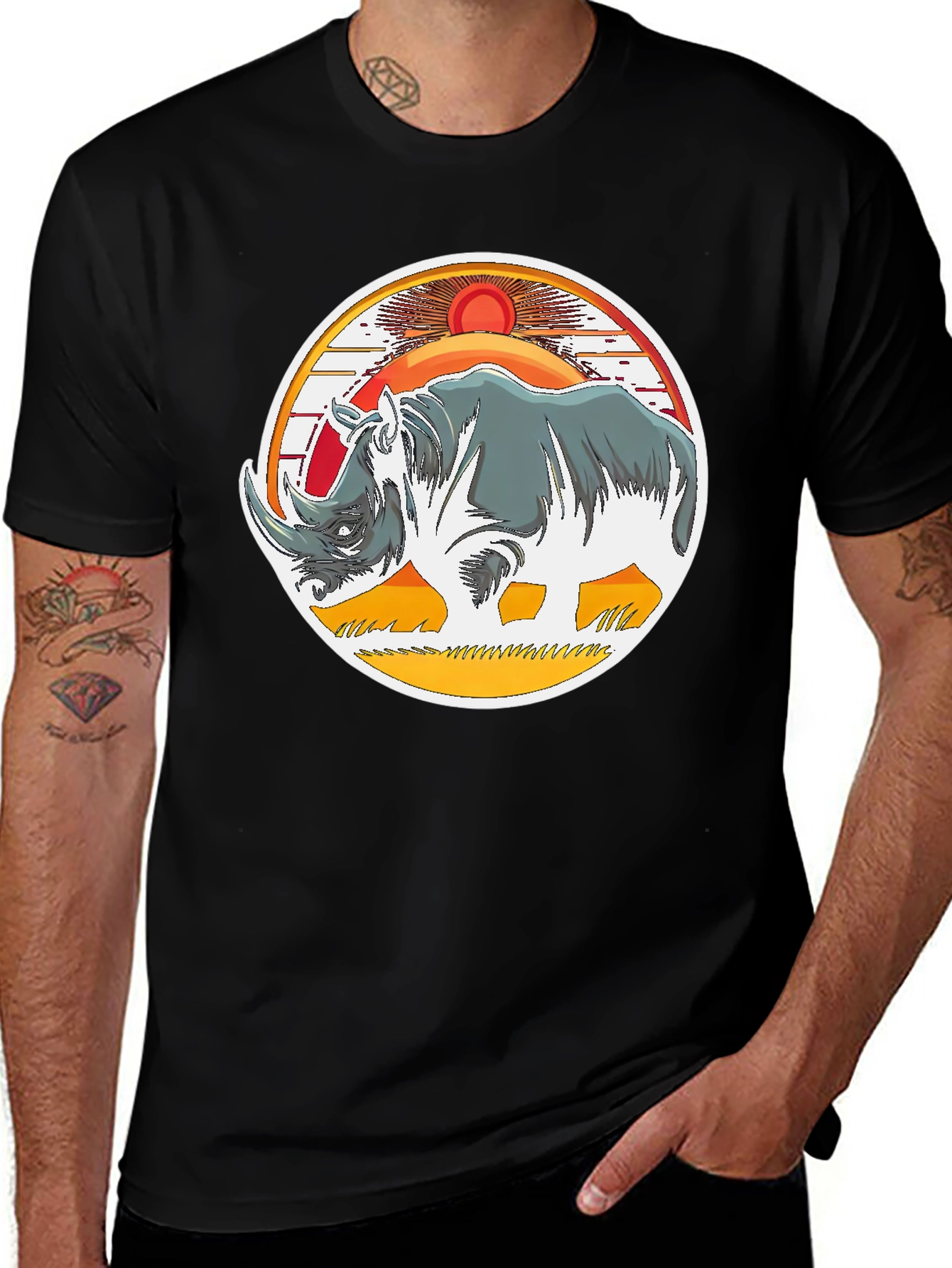 Variant 23 of Rhino Sunset Graphic T-Shirt - Adventure Ready Tee
