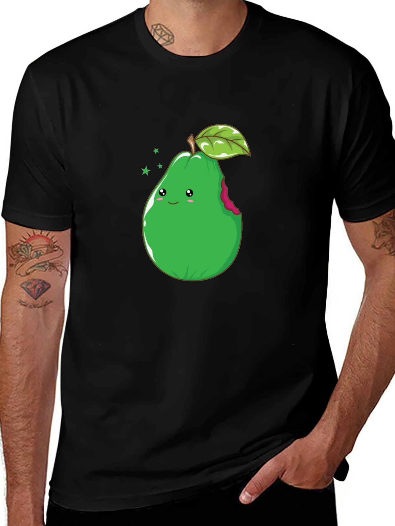 Variant 25 of Cute Pear Graphic Tee - Black Cotton T-Shirt