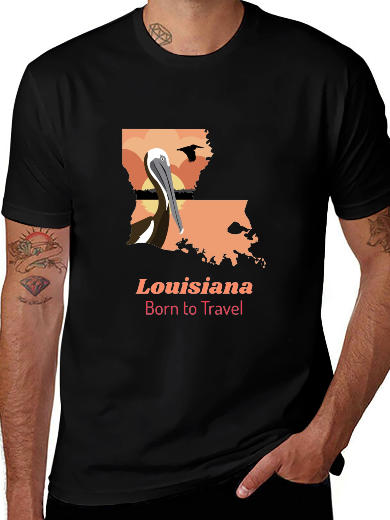 Variant 22 of Louisiana Born to Travel Black T-Shirt