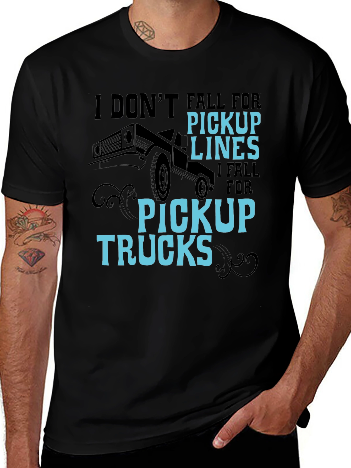 Variant 4 of I Don't Fall For Pickup Lines, I Fall For Pickup Trucks Black T-Shirt