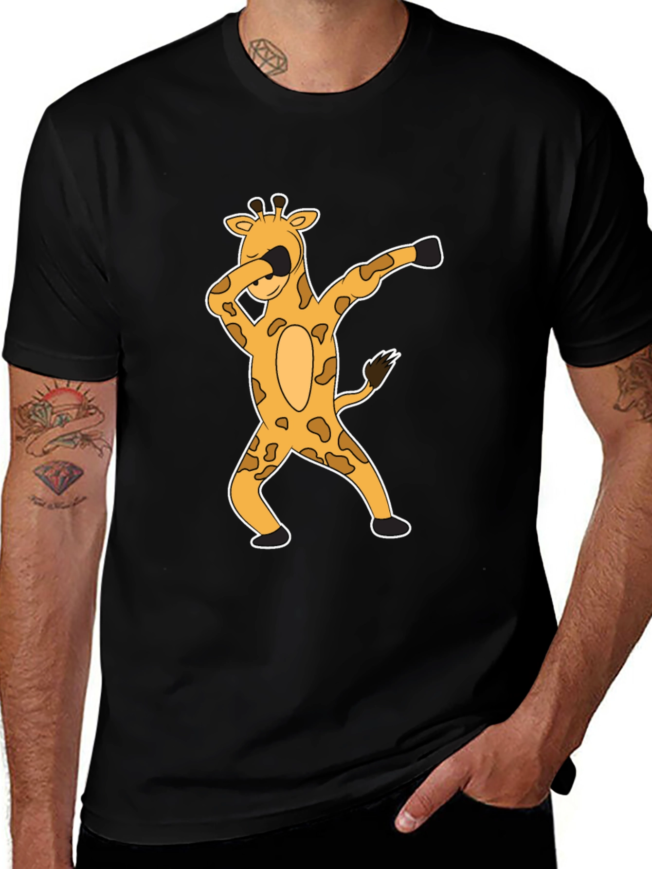 Variant 4 of Dabbing Giraffe Graphic Tee - Black Casual T-Shirt