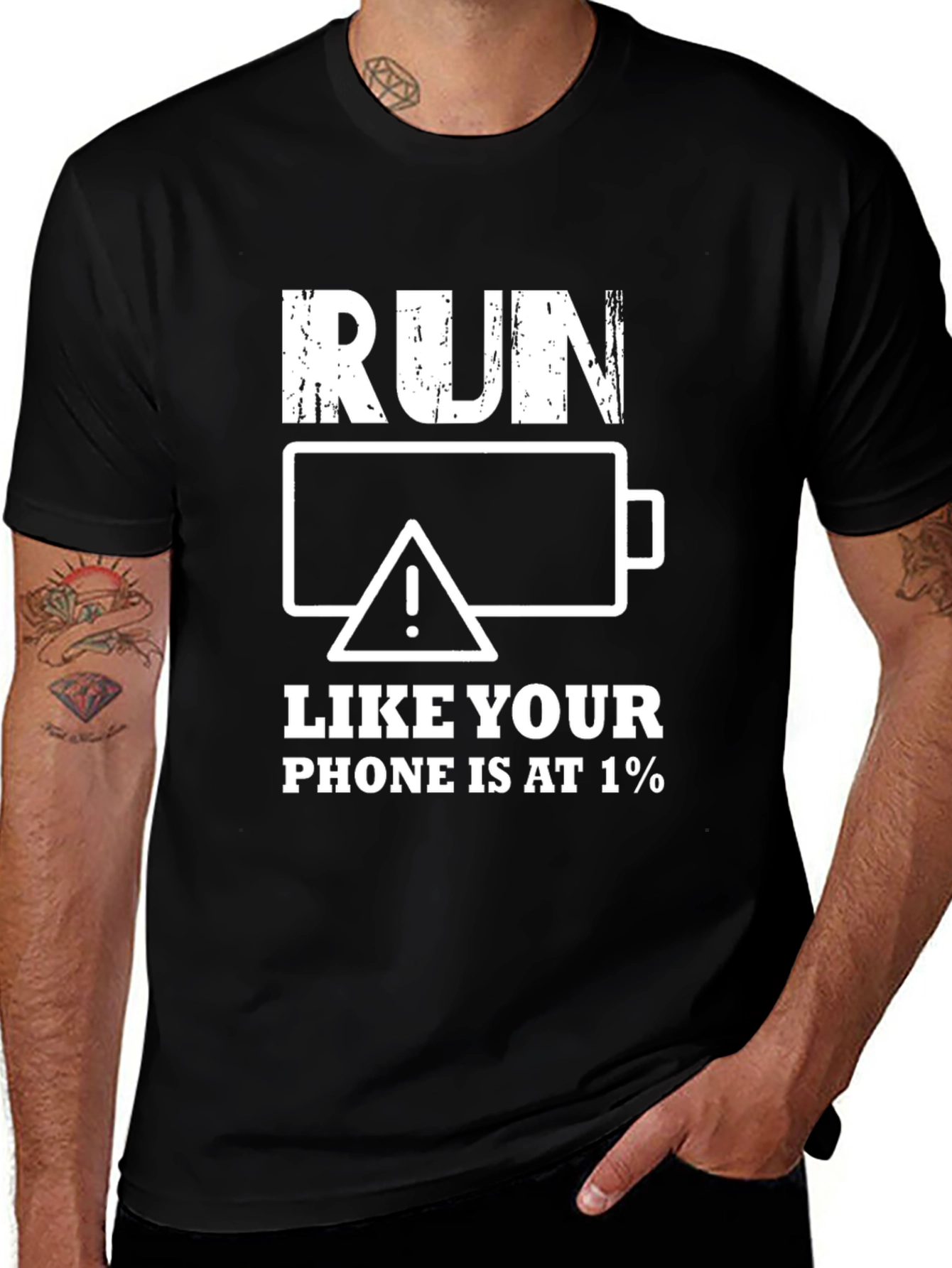 Variant 8 of Run Like Your Phone Is At 1% Black Graphic T-Shirt