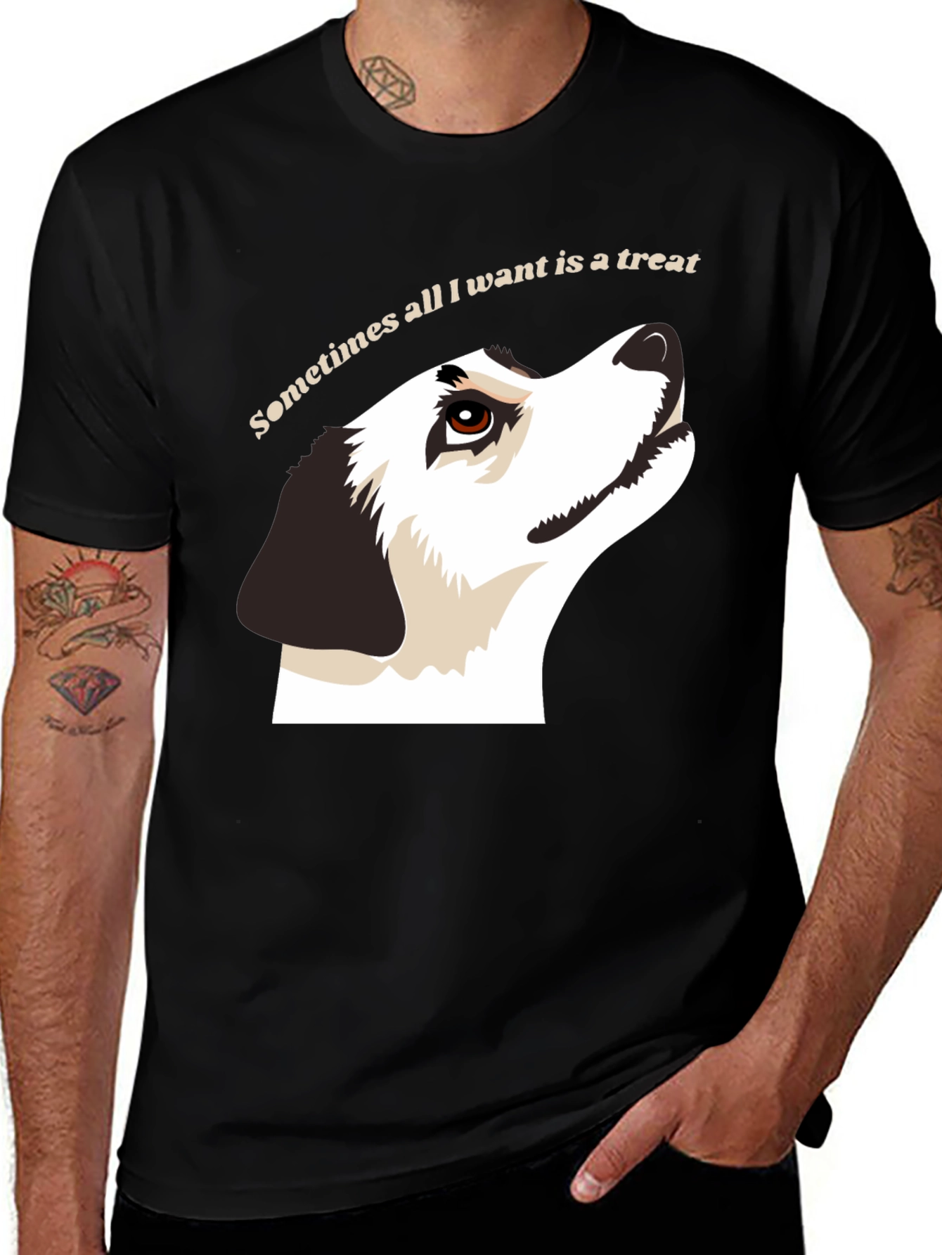 Variant 25 of Dog Treat Graphic T-Shirt - Black Cotton Tee