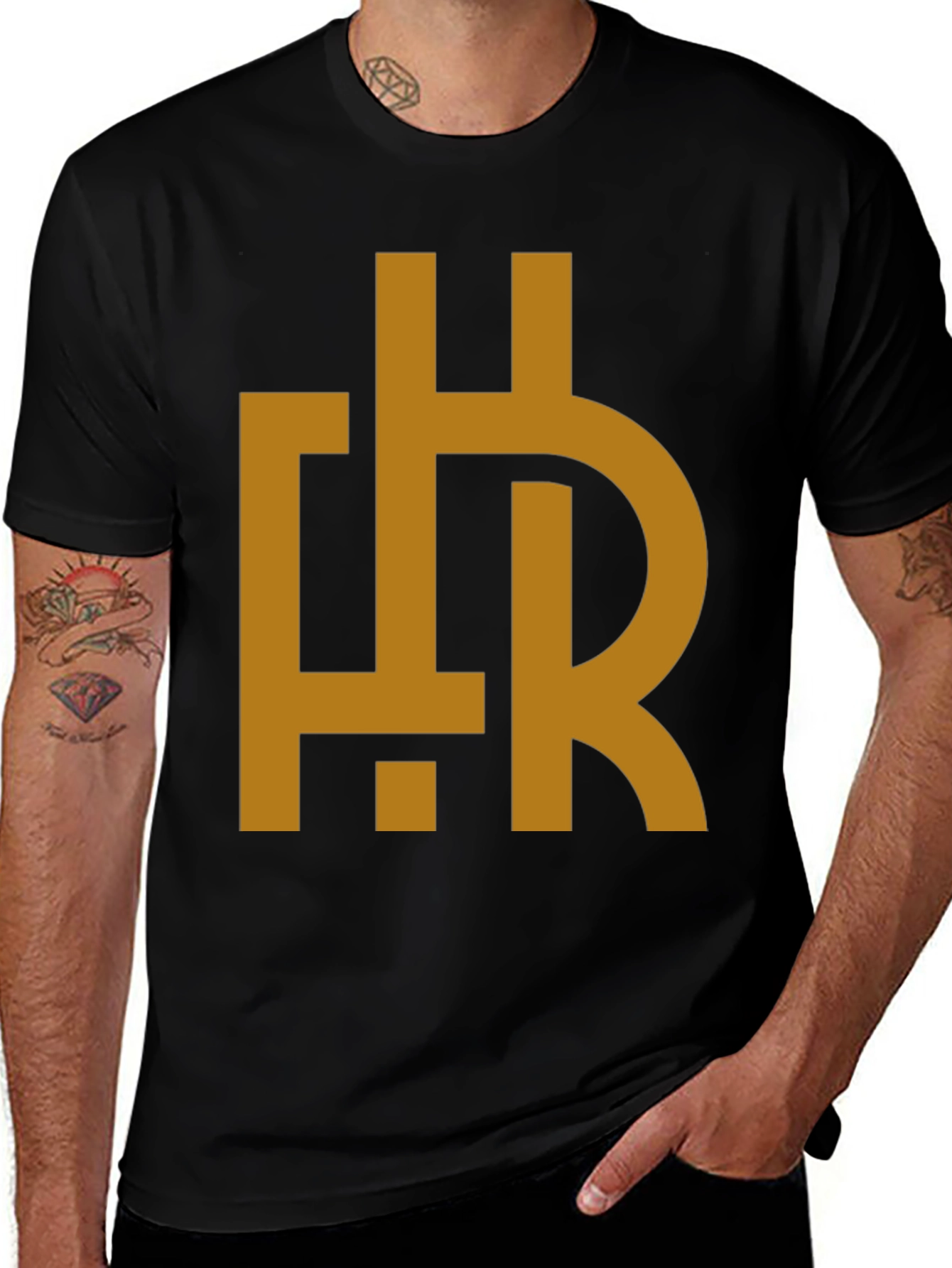 Variant 4 of Abstract HR Gold Graphic Print Black T-Shirt