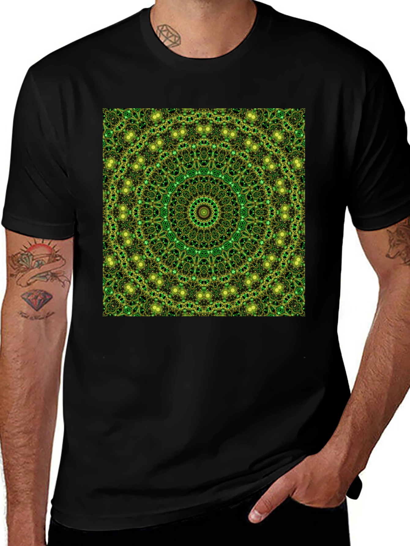 Variant 16 of Green Mandala Pattern T-Shirt