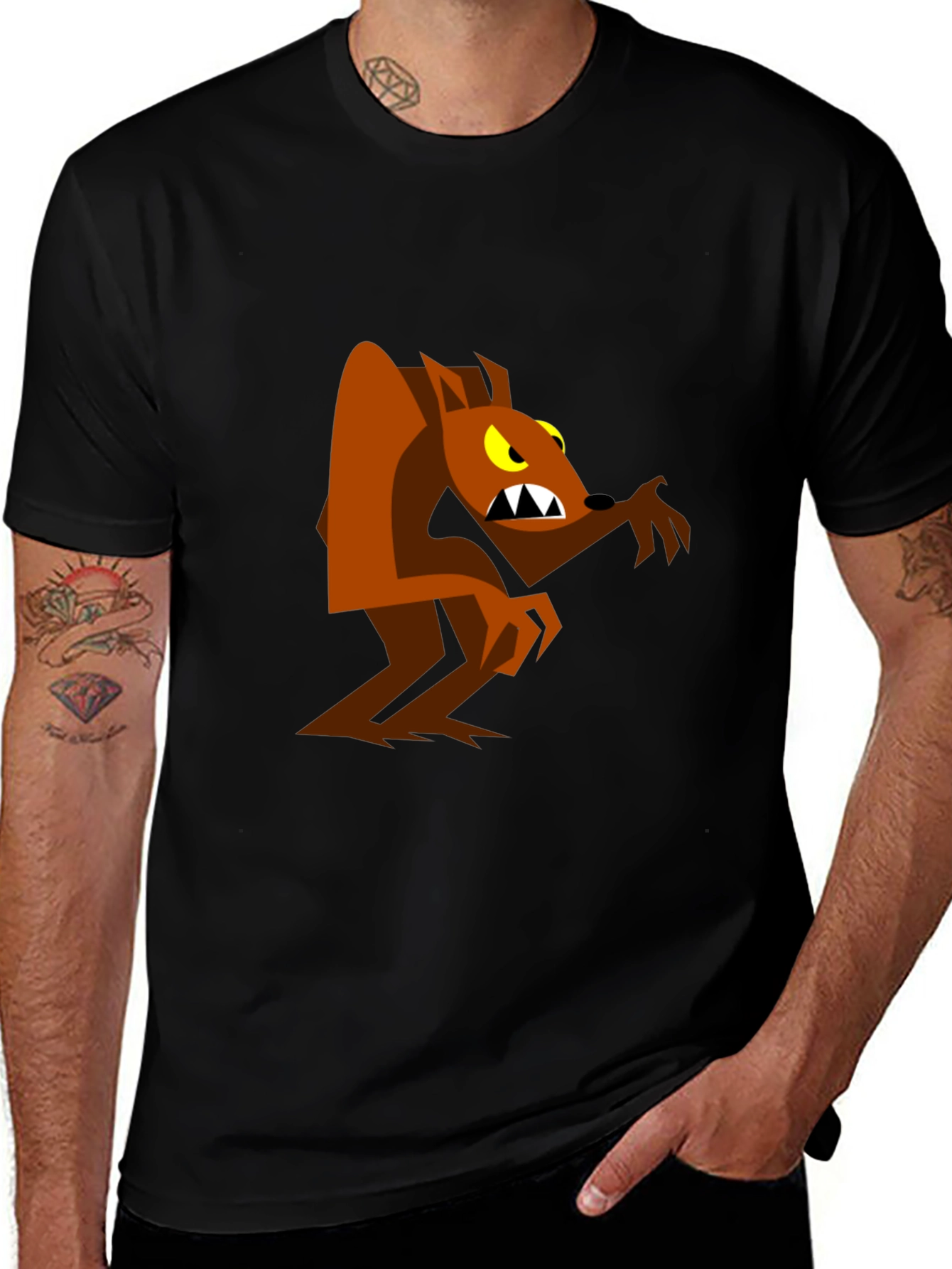 Variant 19 of Cartoon Werewolf Graphic Tee - Black