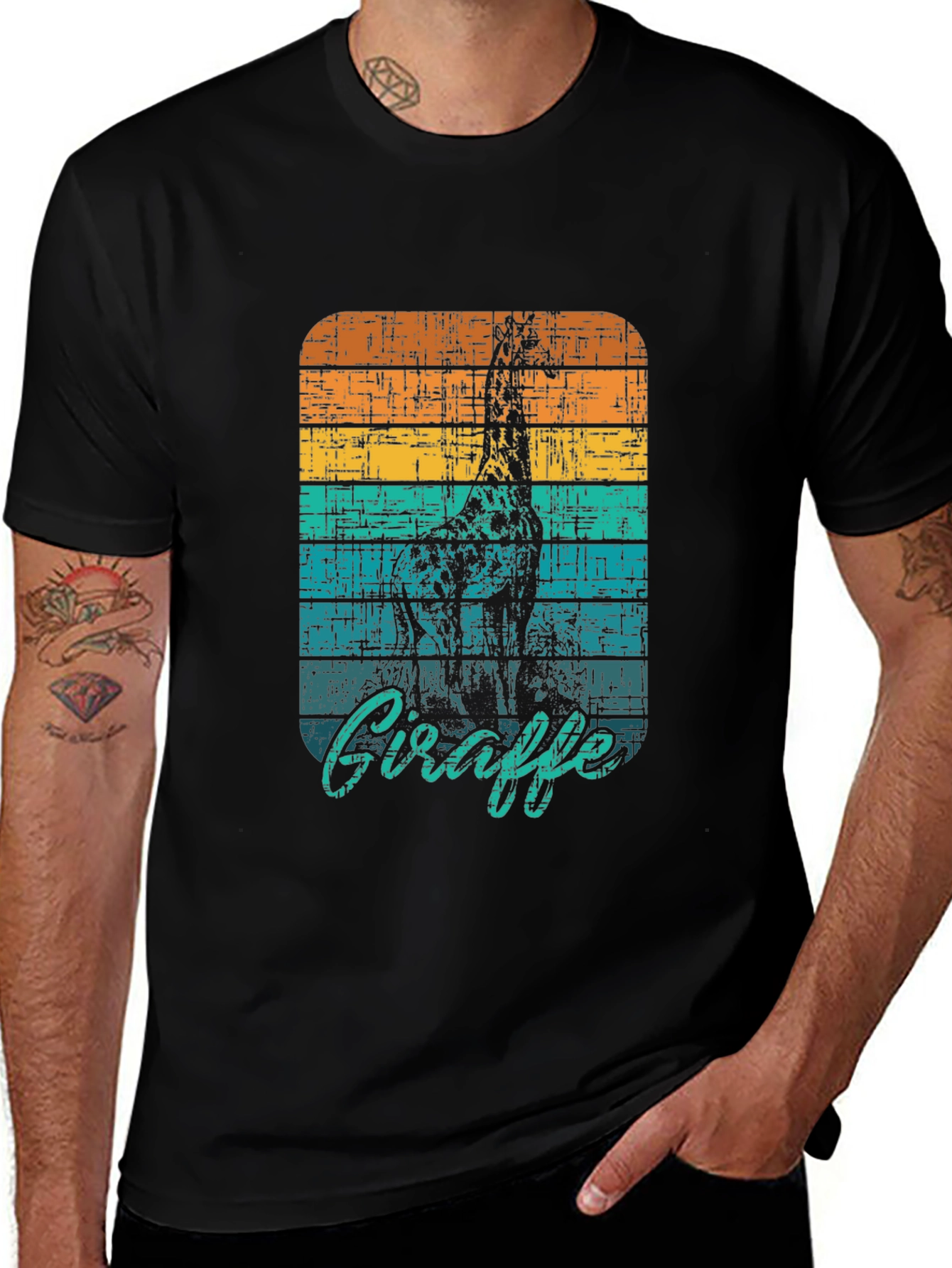 Black Retro Giraffe Graphic Tee - Black Unisex T-Shirt main image