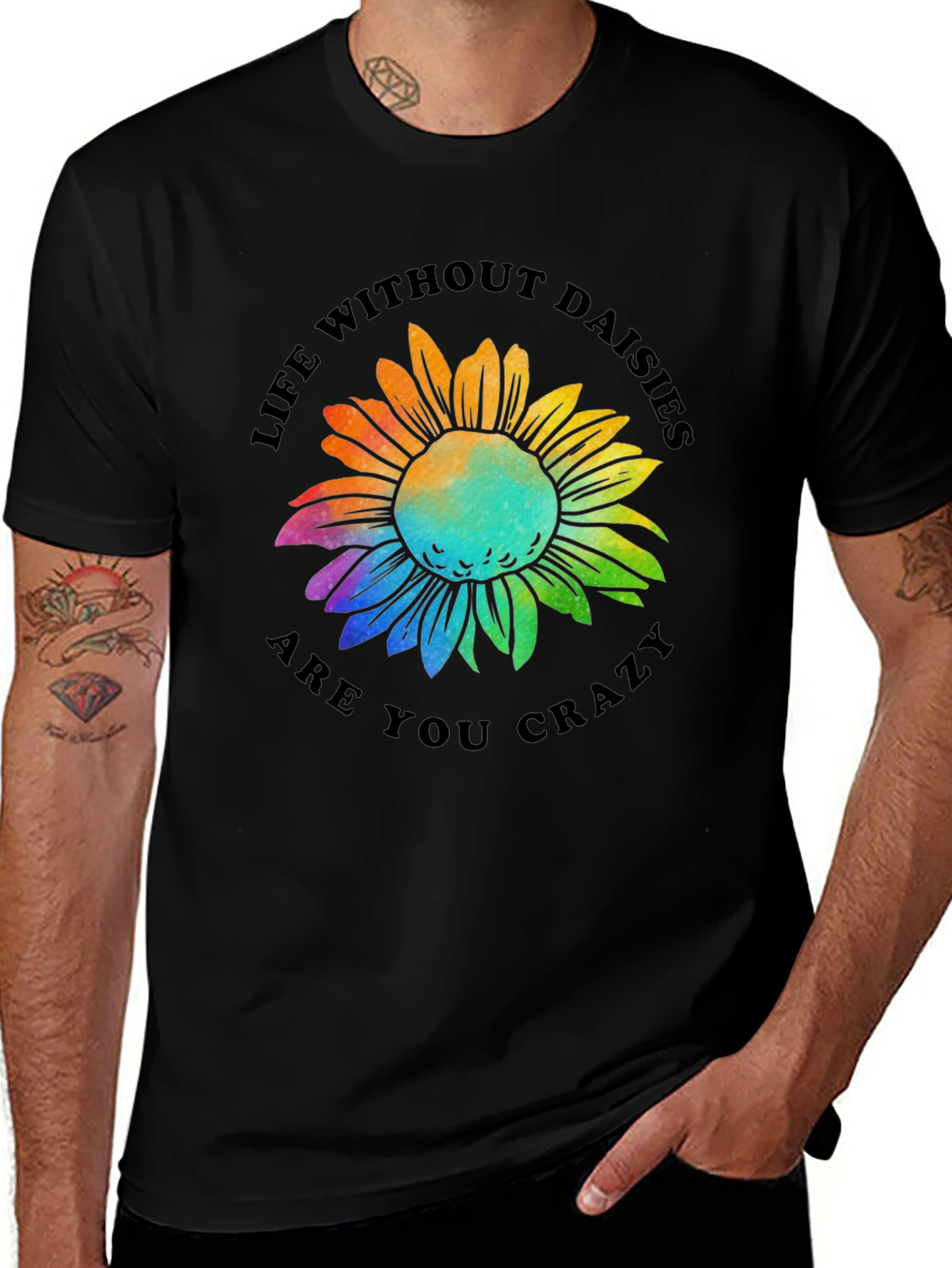 Variant 6 of Life Without Daisies T-Shirt - Rainbow Flower Design