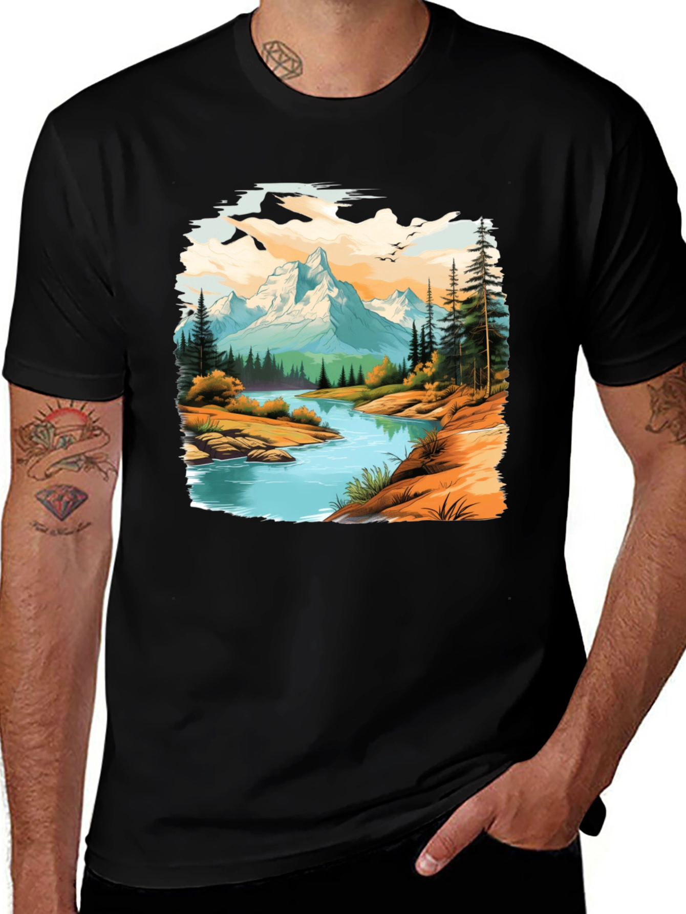Variant 17 of Mountain River Graphic Tee - Nature Lover's Shirt