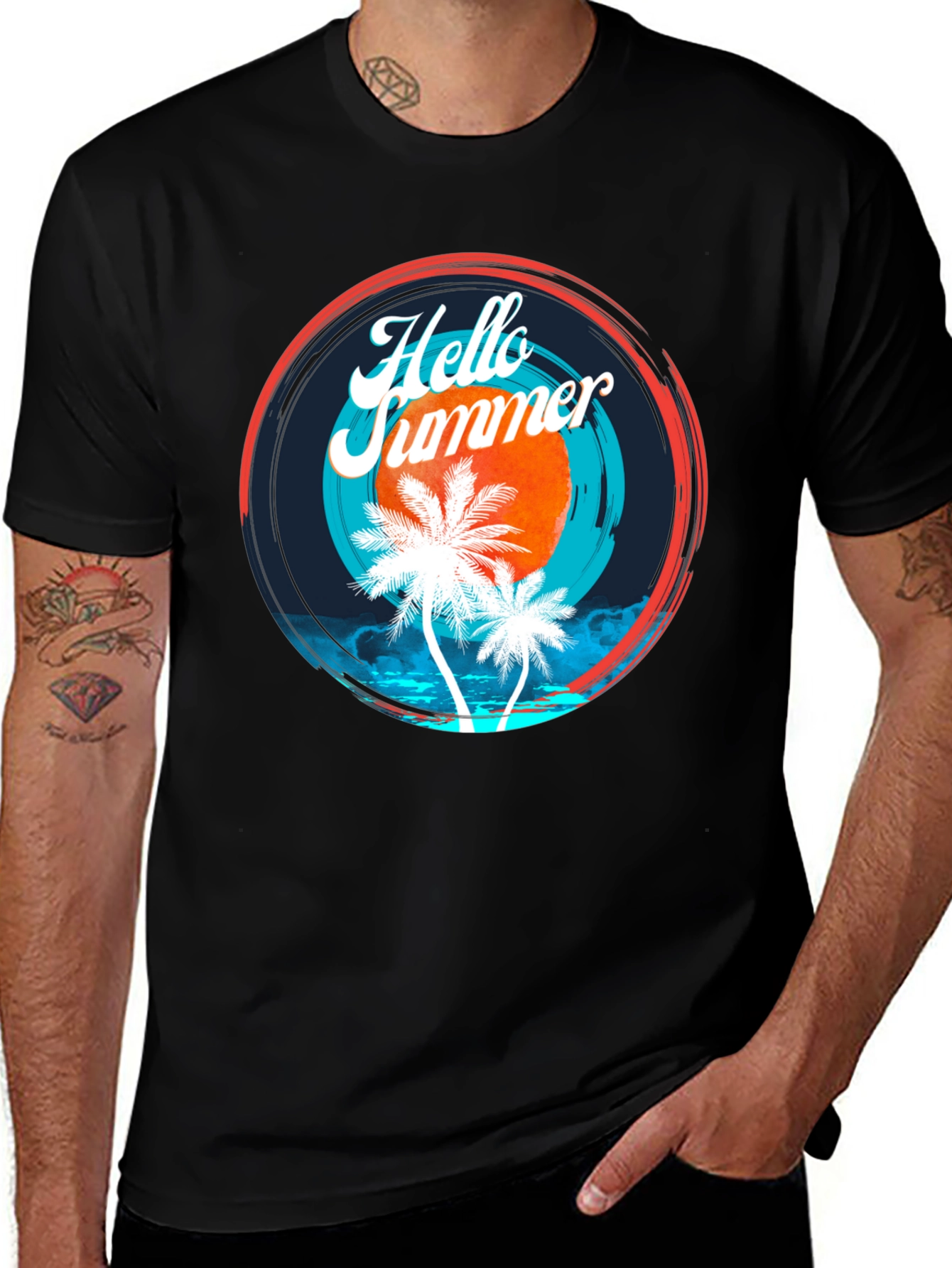 Hello Summer Graphic Tee - Tropical Palm Design
