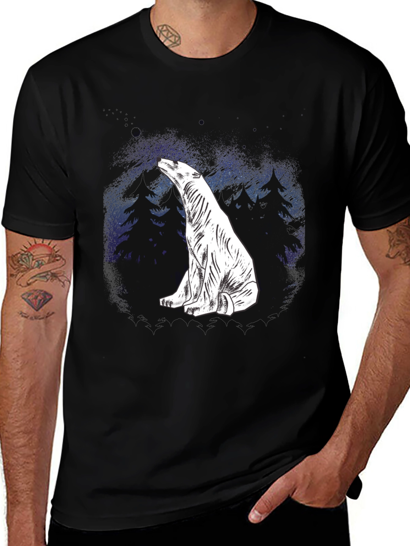 Black Polar Bear Graphic Tee - Black Cotton Blend main image