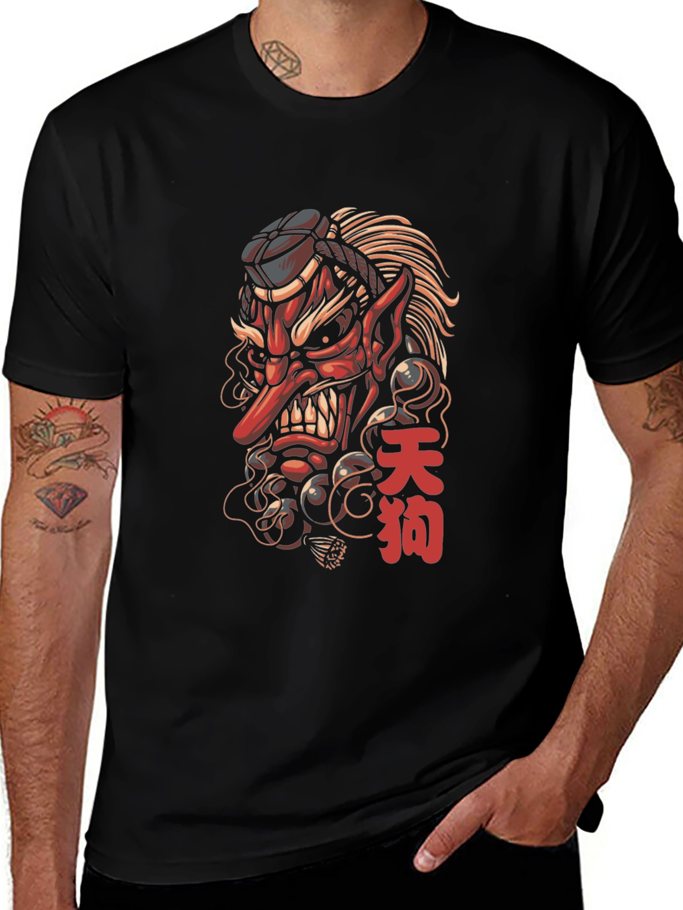 Tengu Mask Graphic Tee - Japanese Folklore Design