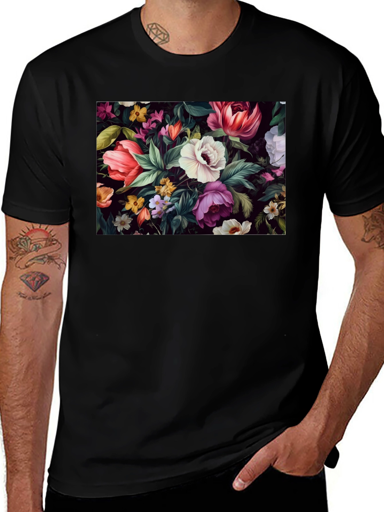 Variant 9 of Floral Print Black T-Shirt