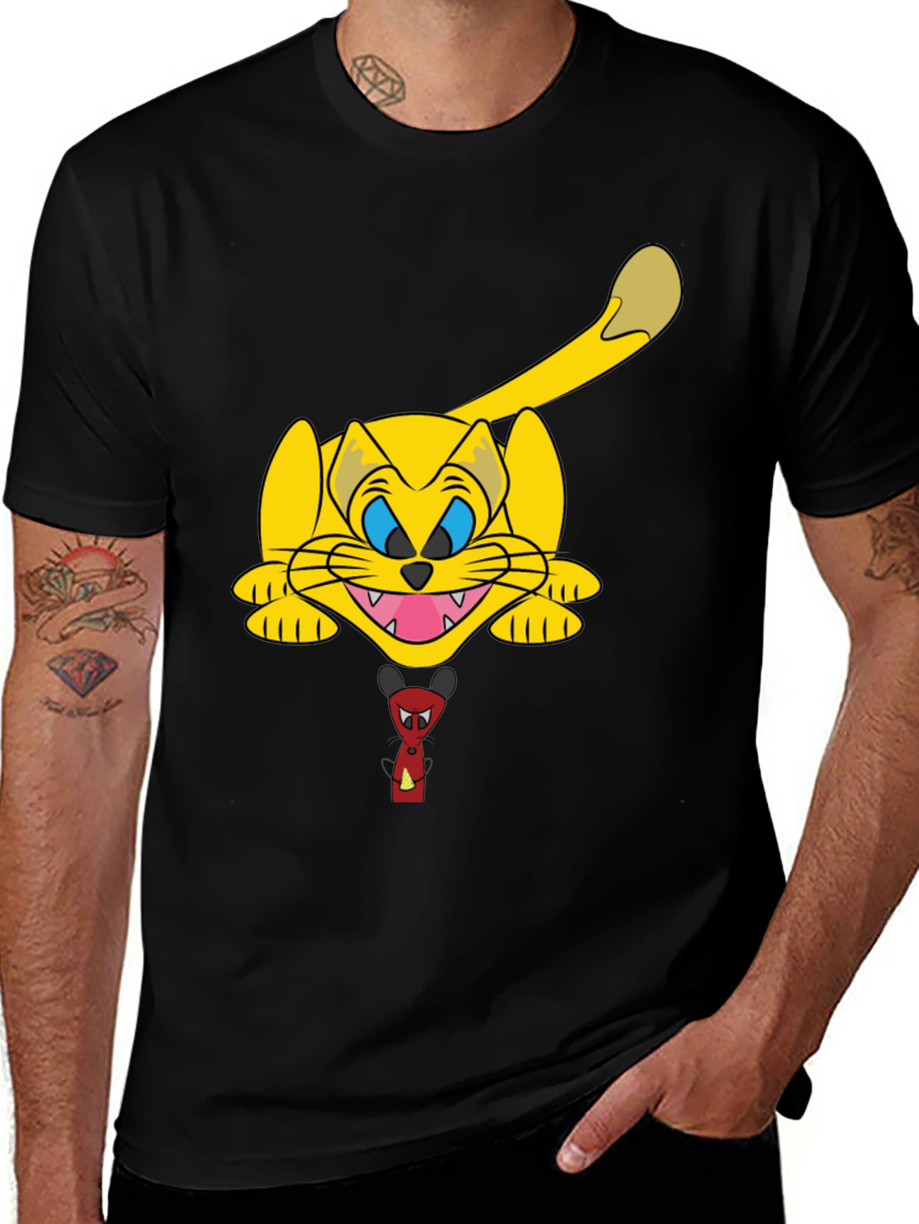Variant 29 of Cartoon Cat Graphic Black T-Shirt