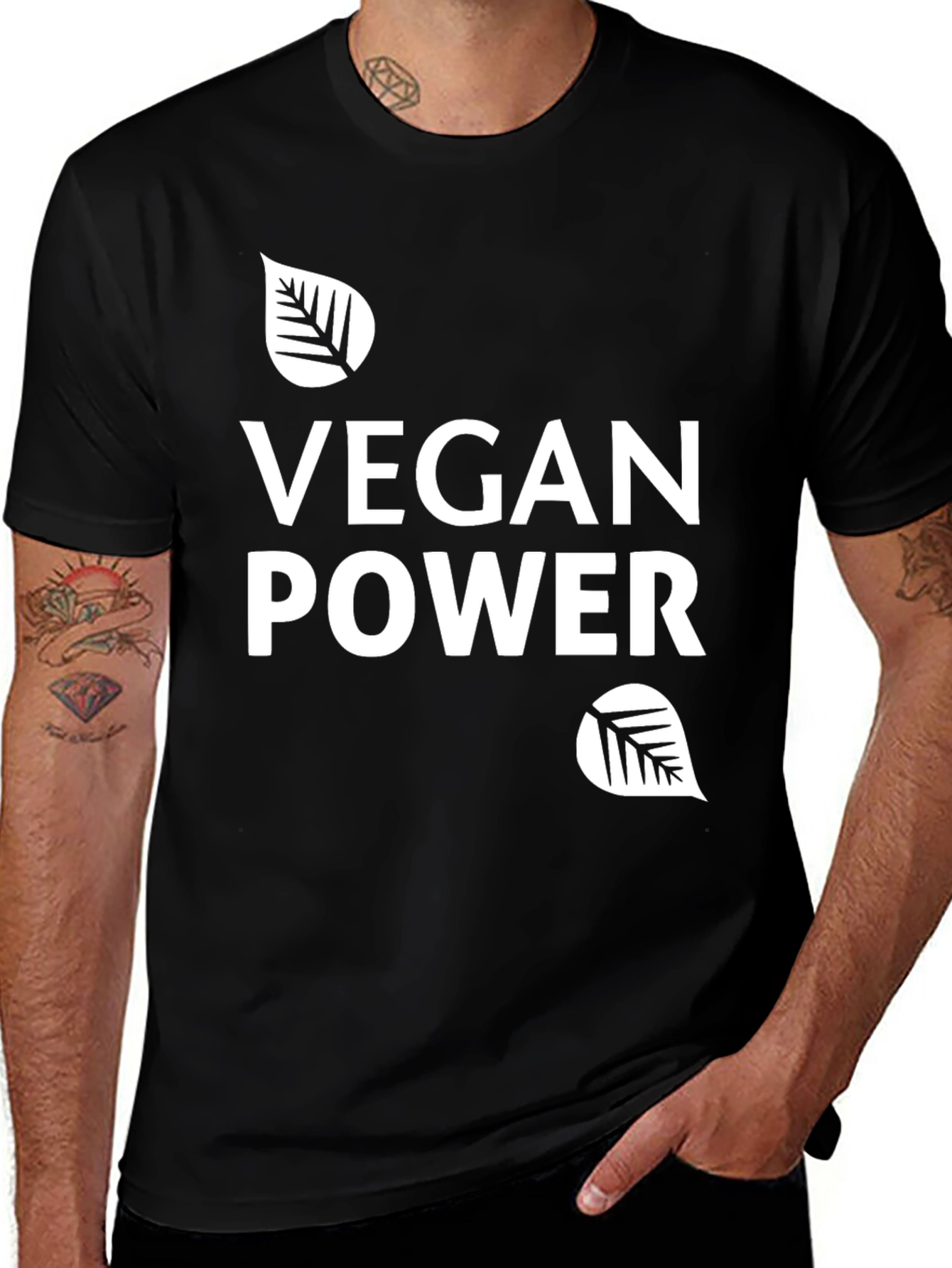 Variant 8 of Vegan Power T-Shirt - Black Crew Neck Tee