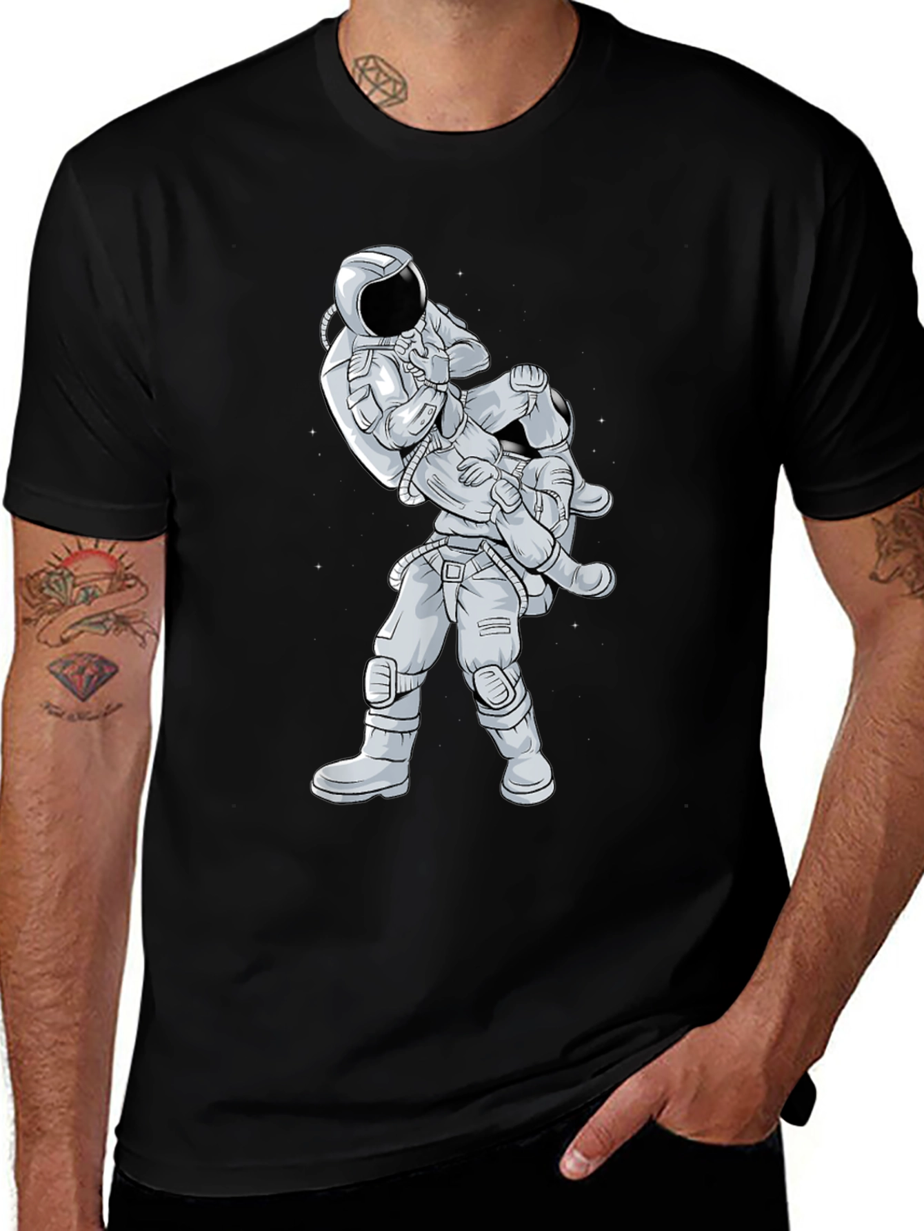 Variant 29 of Astronaut Graphic T-Shirt - Black Cotton Tee