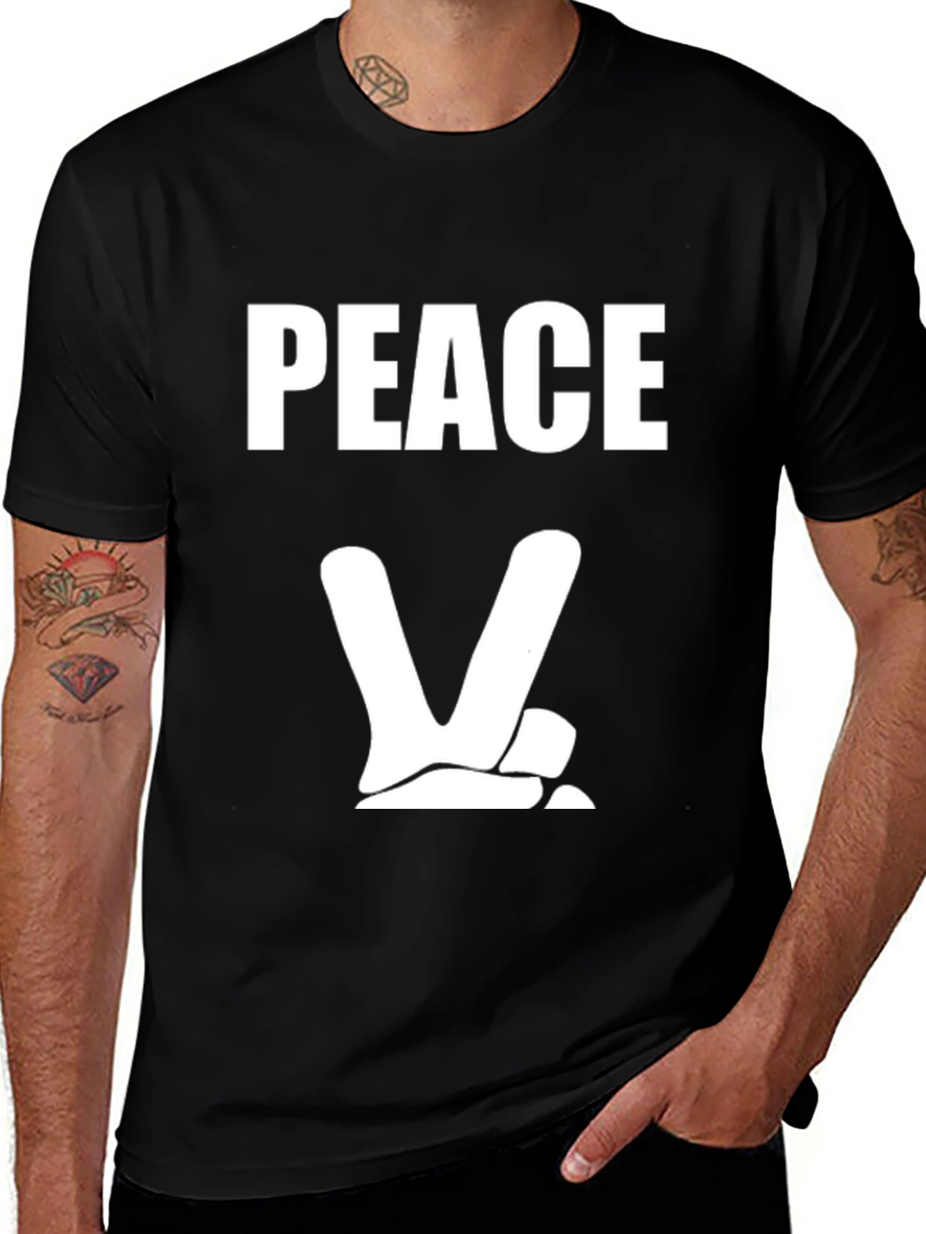 Variant 30 of Peace Sign Graphic Black T-Shirt