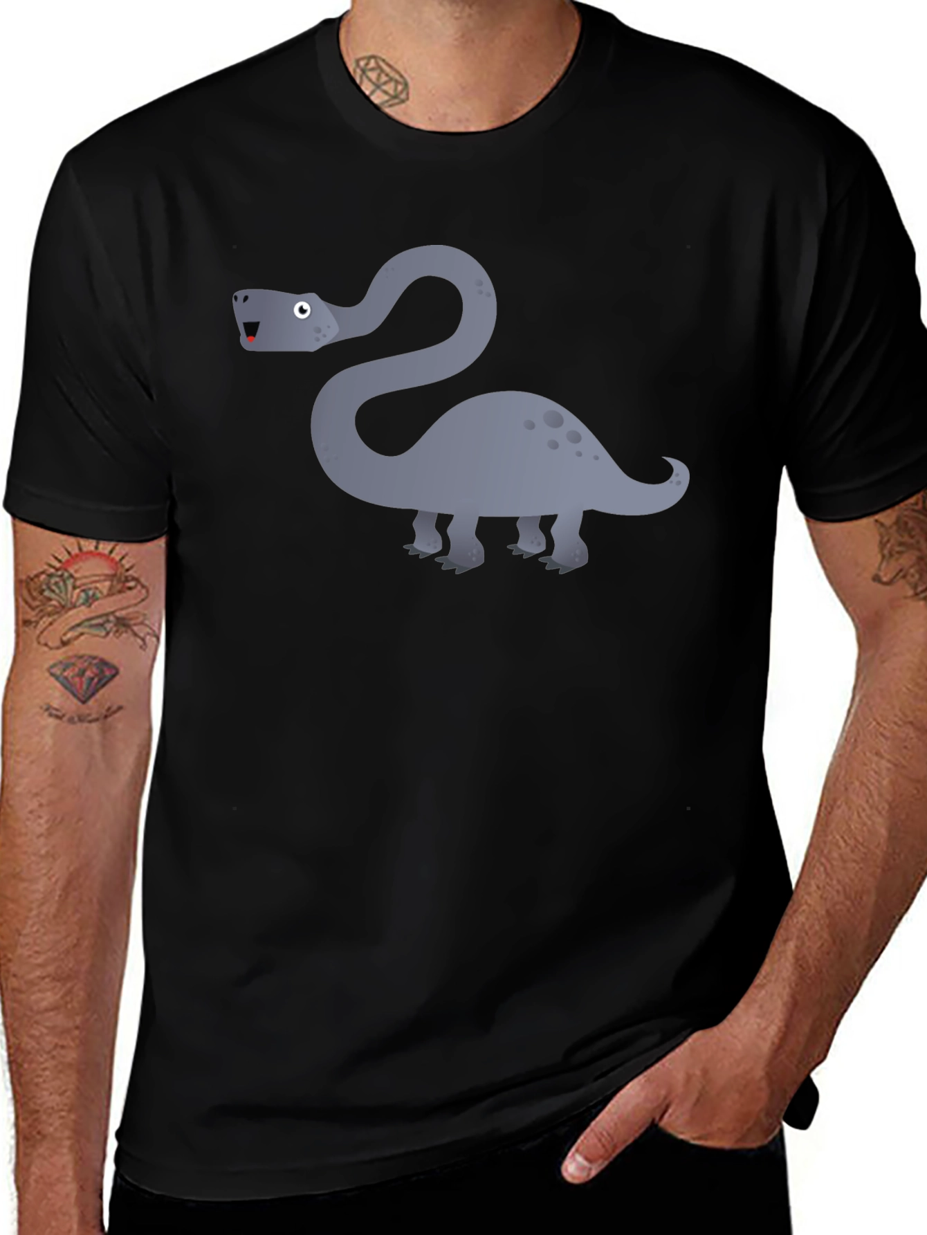 Variant 29 of Dinosaur Graphic Tee - Black Cotton T-Shirt