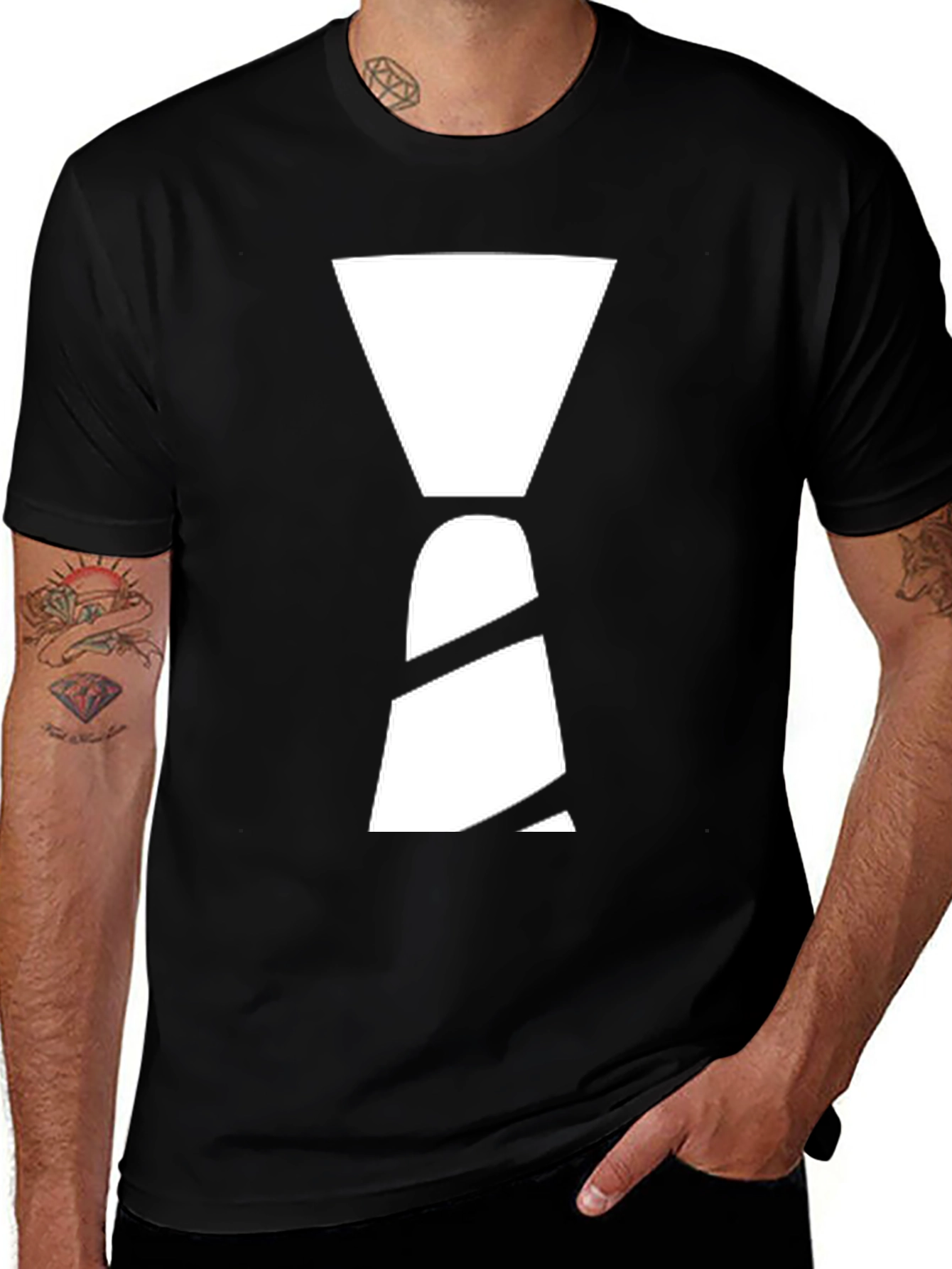 Variant 8 of Black T-Shirt with White Hourglass Graphic Design