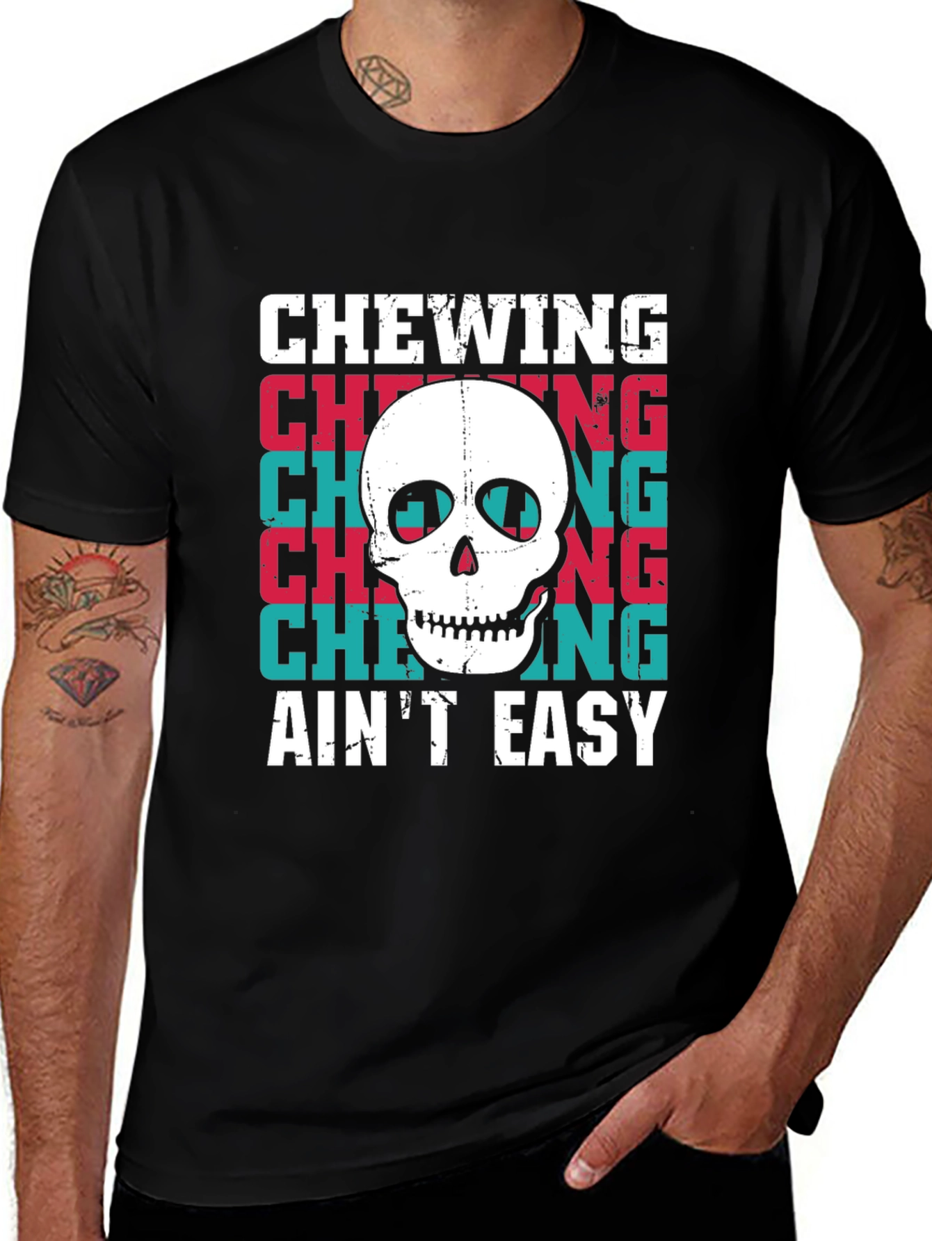 Black Chewing Ain't Easy Skull Graphic Tee main image