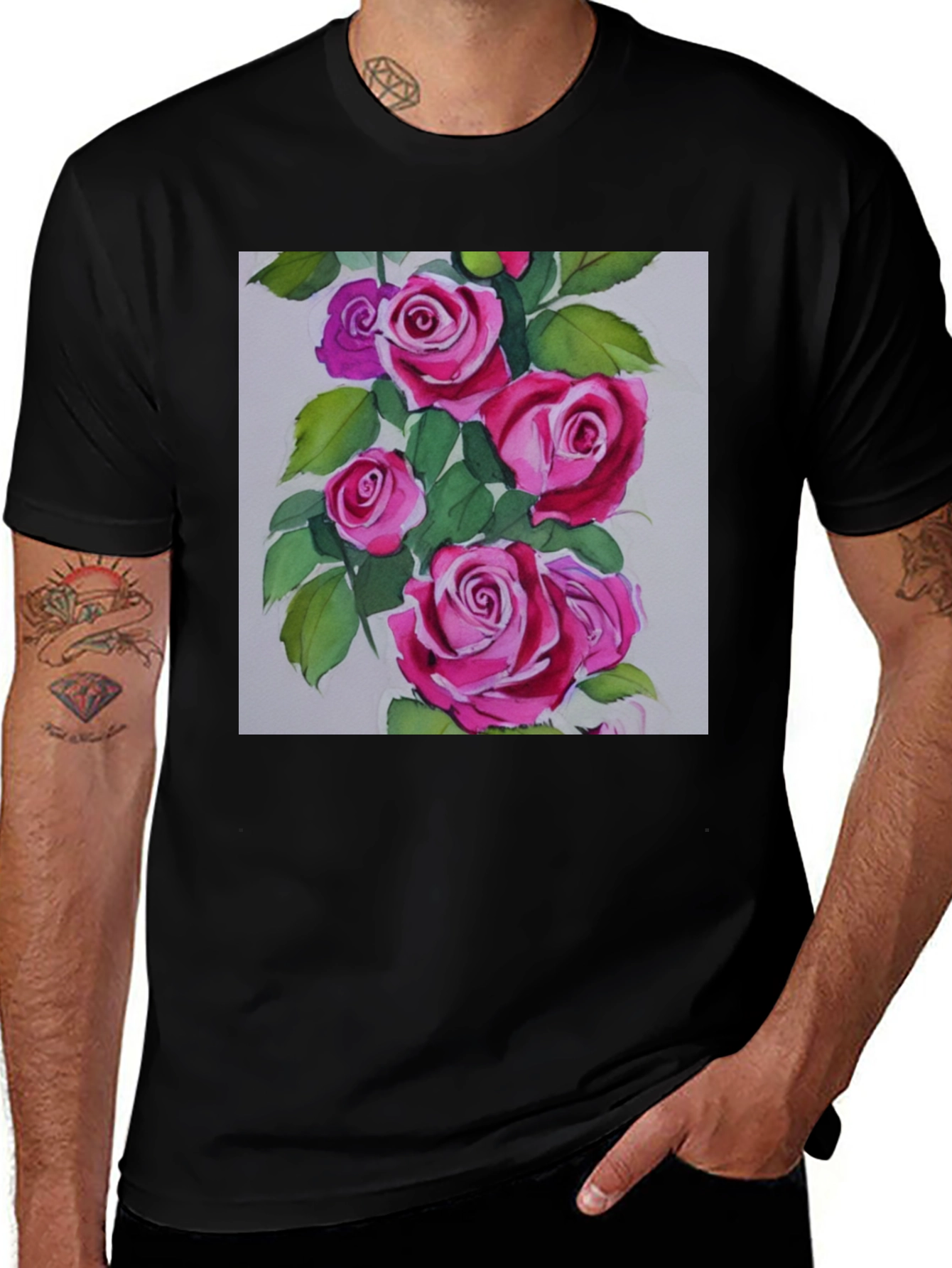 Variant 30 of Floral Rose Graphic Tee - Black Cotton T-Shirt