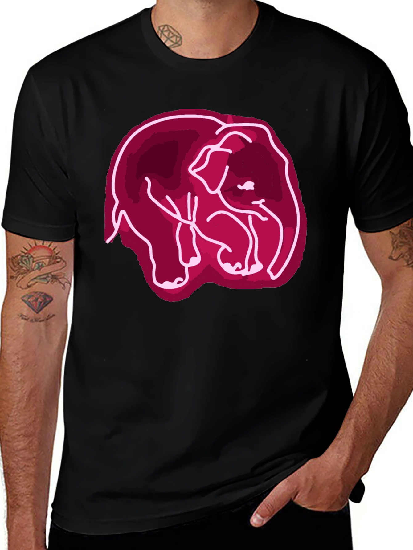 Variant 29 of Elephant Graphic Print Black T-Shirt