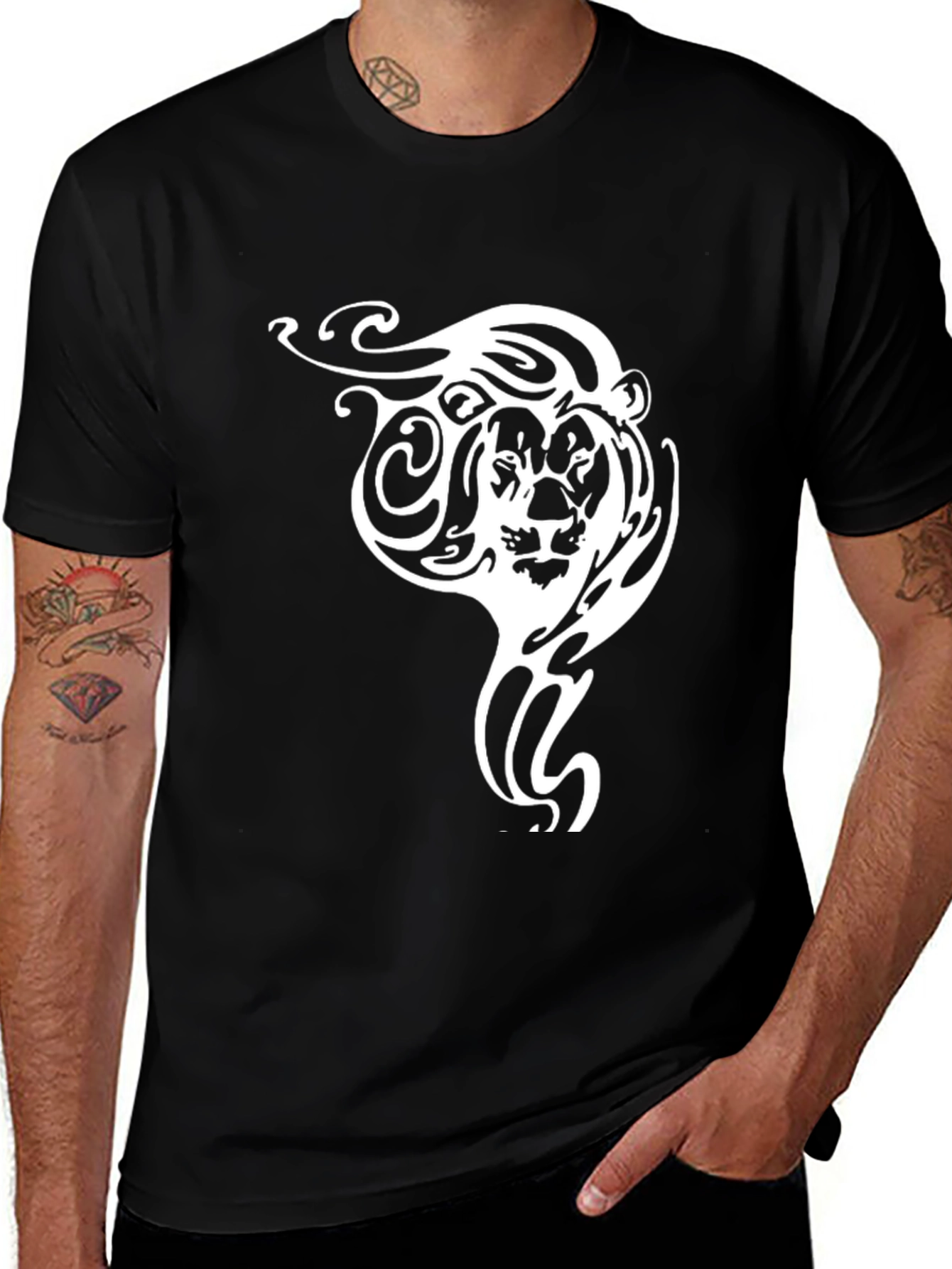 Variant 6 of Lion Tribal Graphic Tee - Black