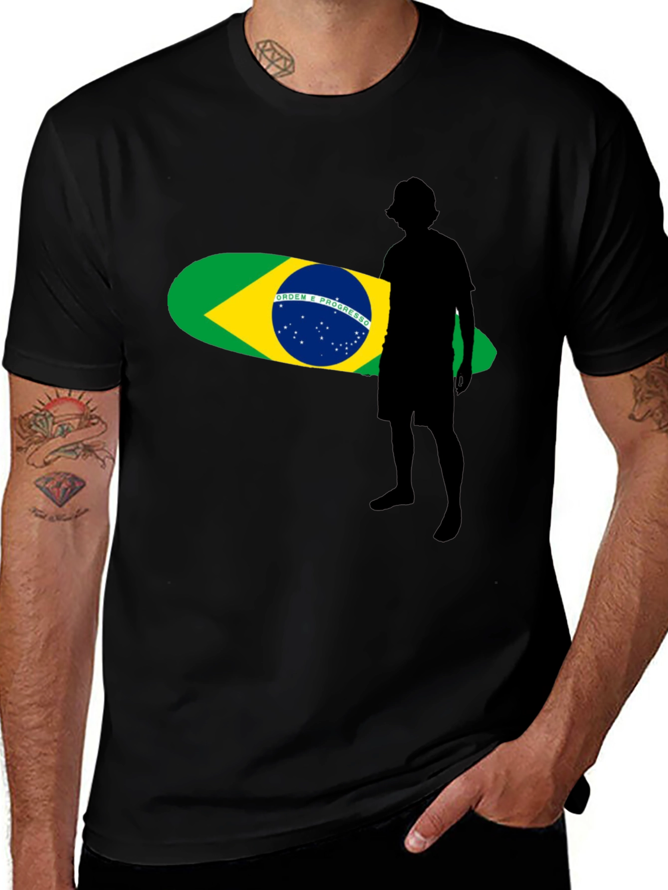 Variant 15 of Brazil Surfboard Graphic Tee - Stylish Black T-Shirt