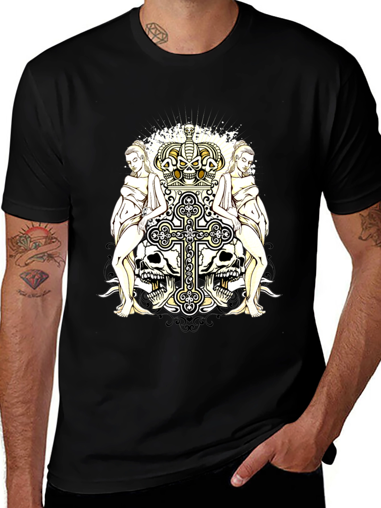 Variant 14 of Gothic Crown & Cross Skull Graphic T-Shirt