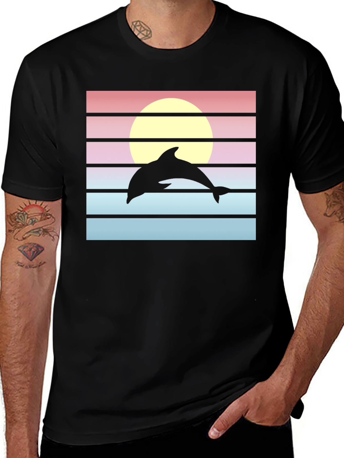 Variant 15 of Retro Dolphin Sunset Graphic Tee