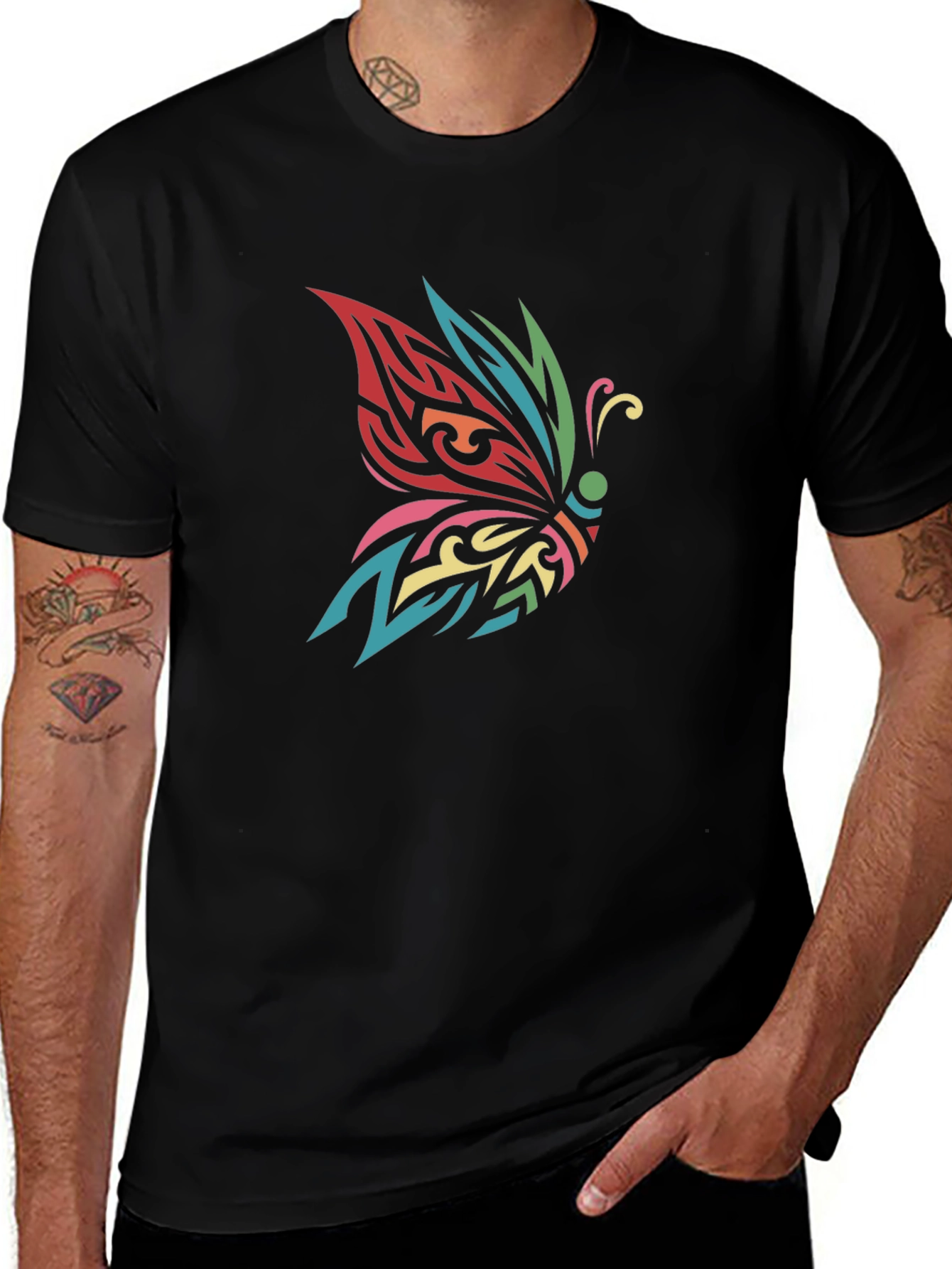 Variant 20 of Butterfly Tribal Tattoo Black T-Shirt
