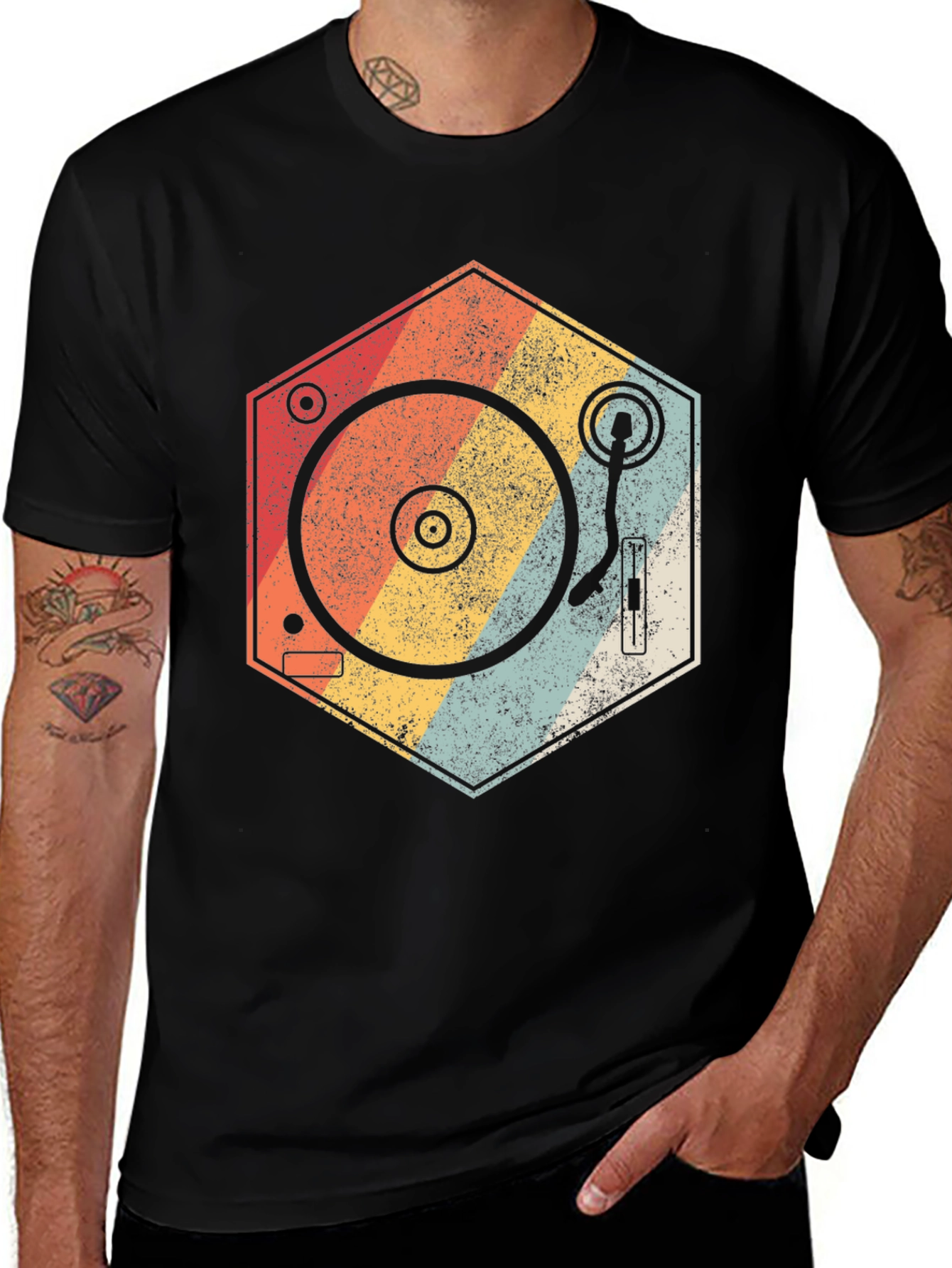Black Retro Turntable T-Shirt - Vintage Music Lover Tee main image