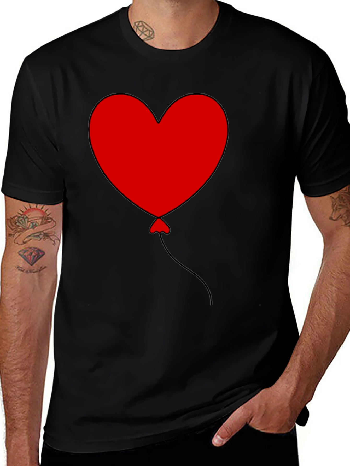 Variant 4 of Heart Balloon Graphic Tee - Casual Black T-Shirt